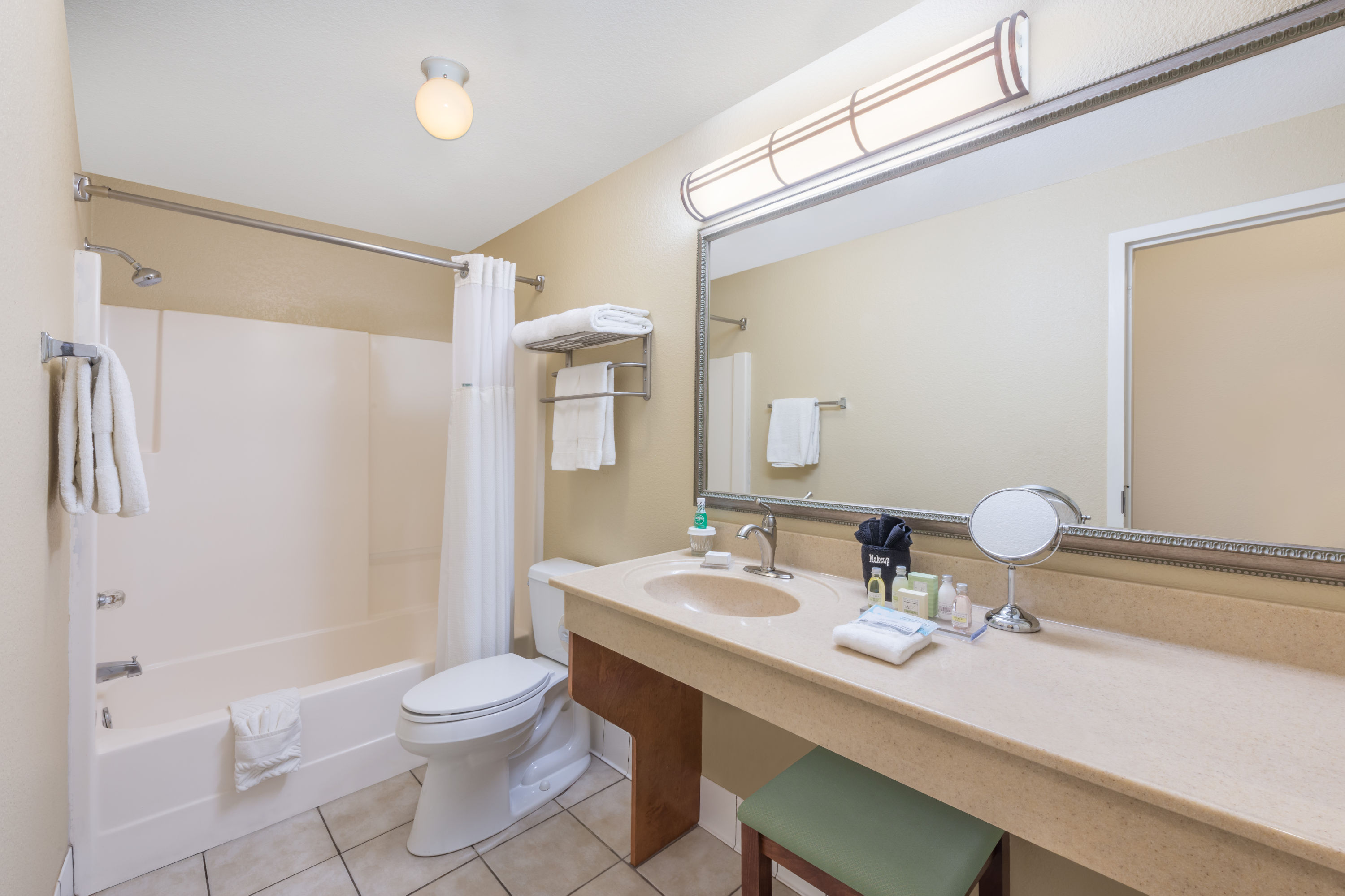 Guest room bath at the Hawthorn Extended Stay by Wyndham Rome in Rome, Georgia