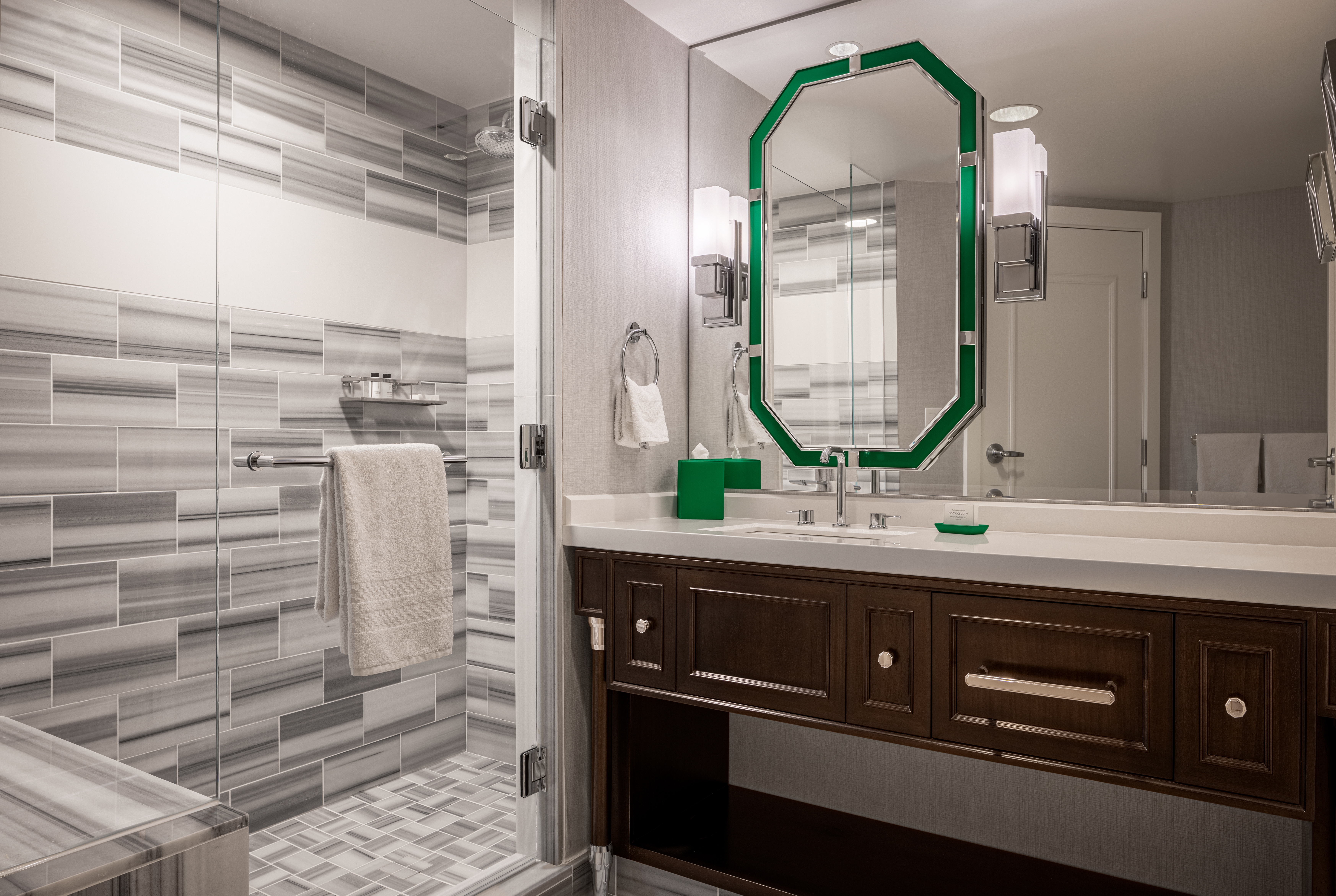 Guest room bath at the Caesars Palace Las Vegas in Las Vegas, Nevada
