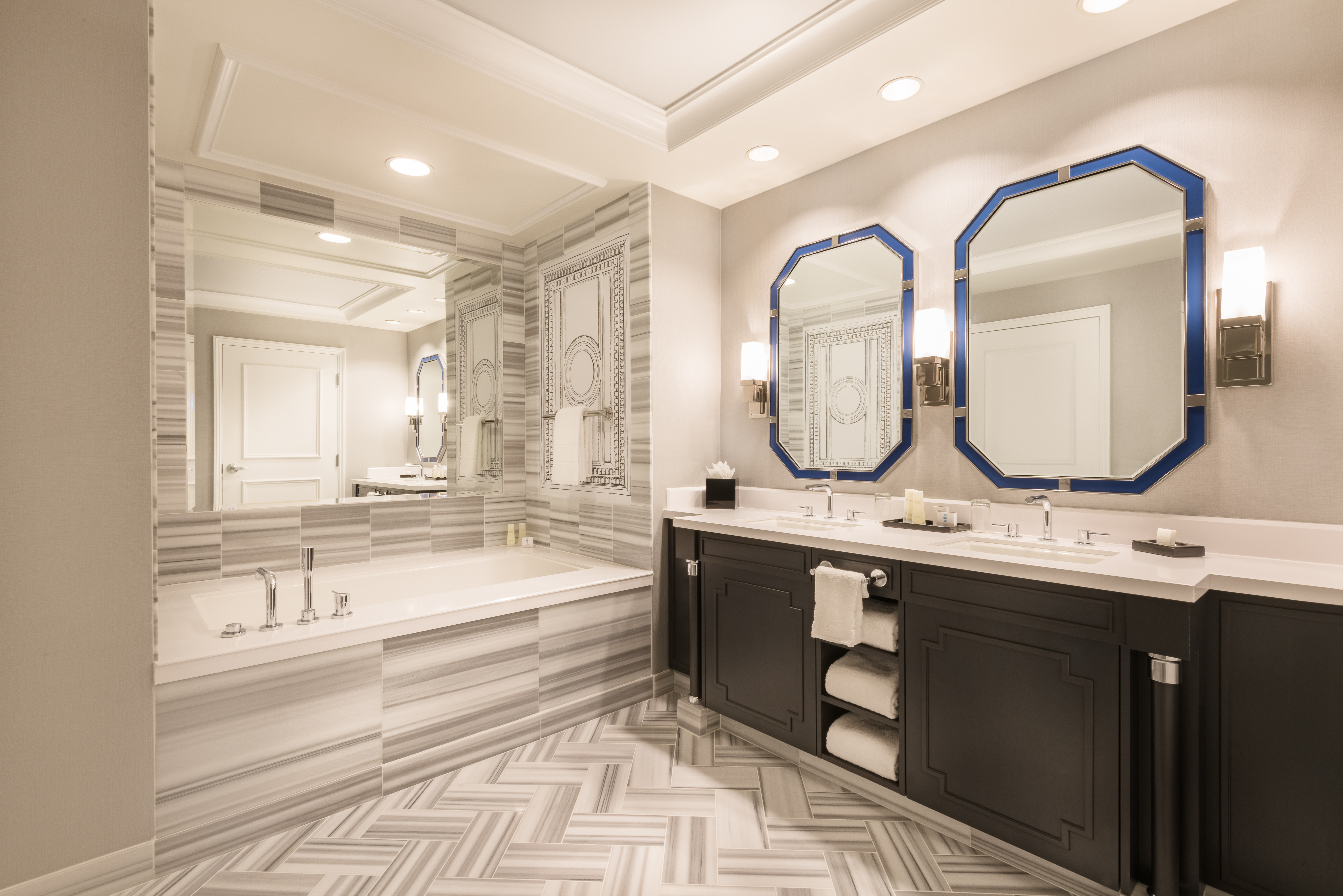 Guest room bath at the Caesars Palace Las Vegas in Las Vegas, Nevada