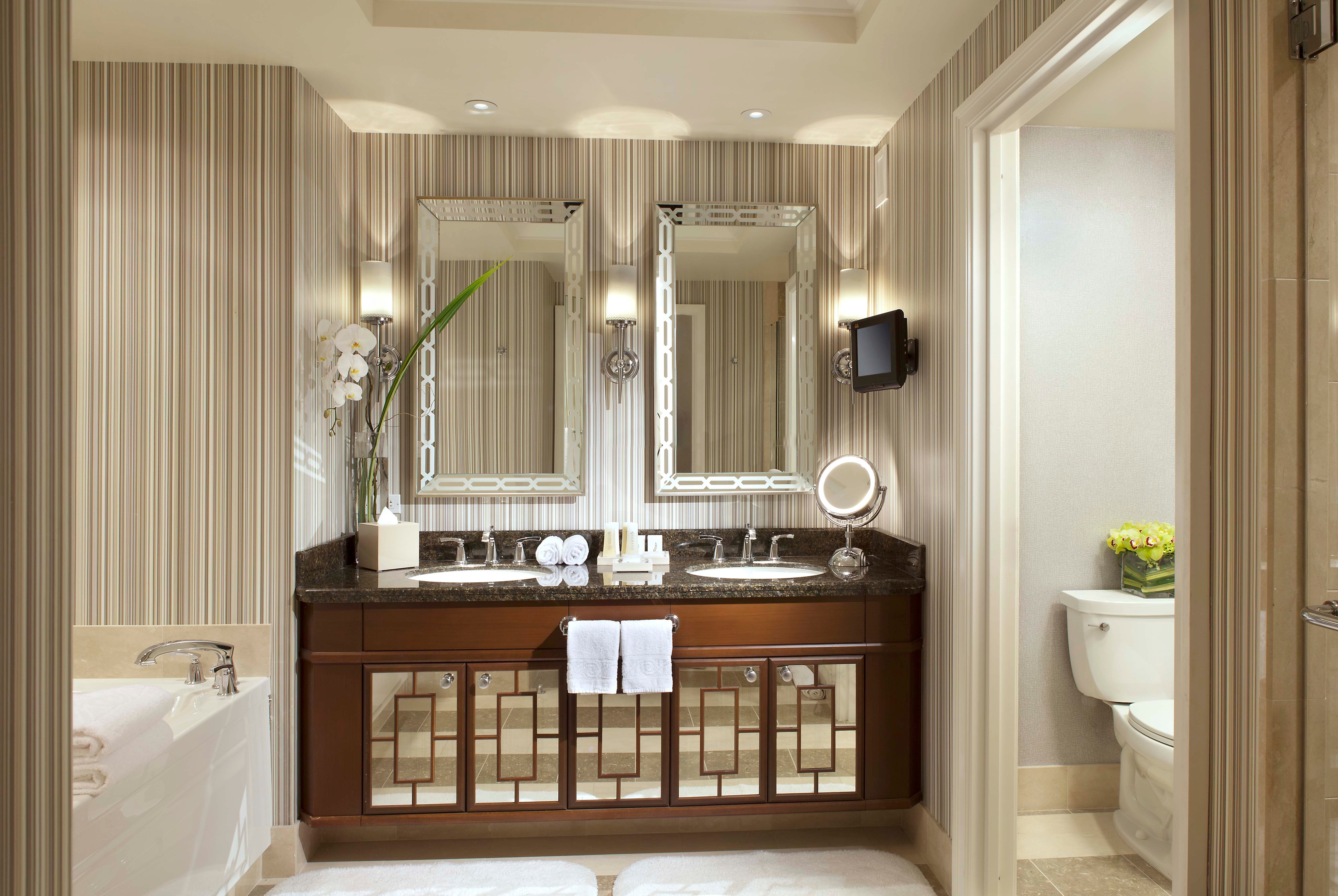 Guest room bath at the Caesars Palace Las Vegas in Las Vegas, Nevada