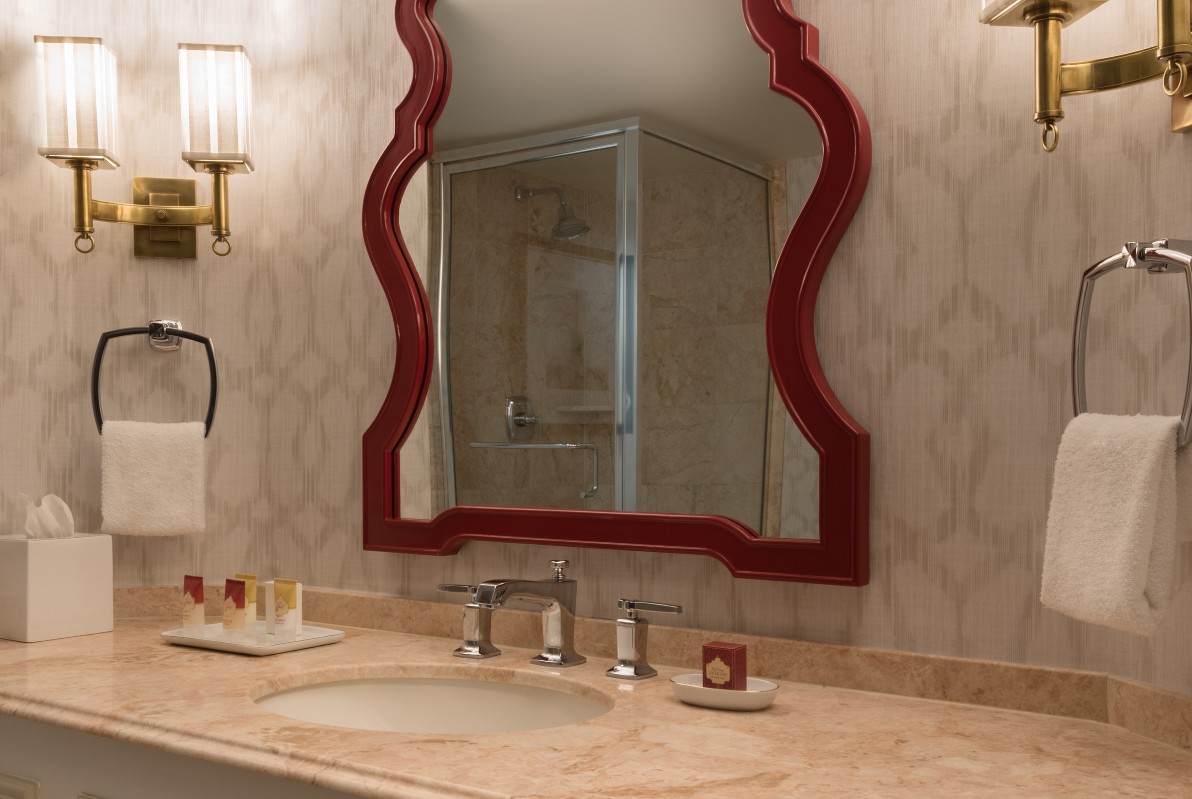 Guest room bath at the Paris Las Vegas in Las Vegas, Nevada