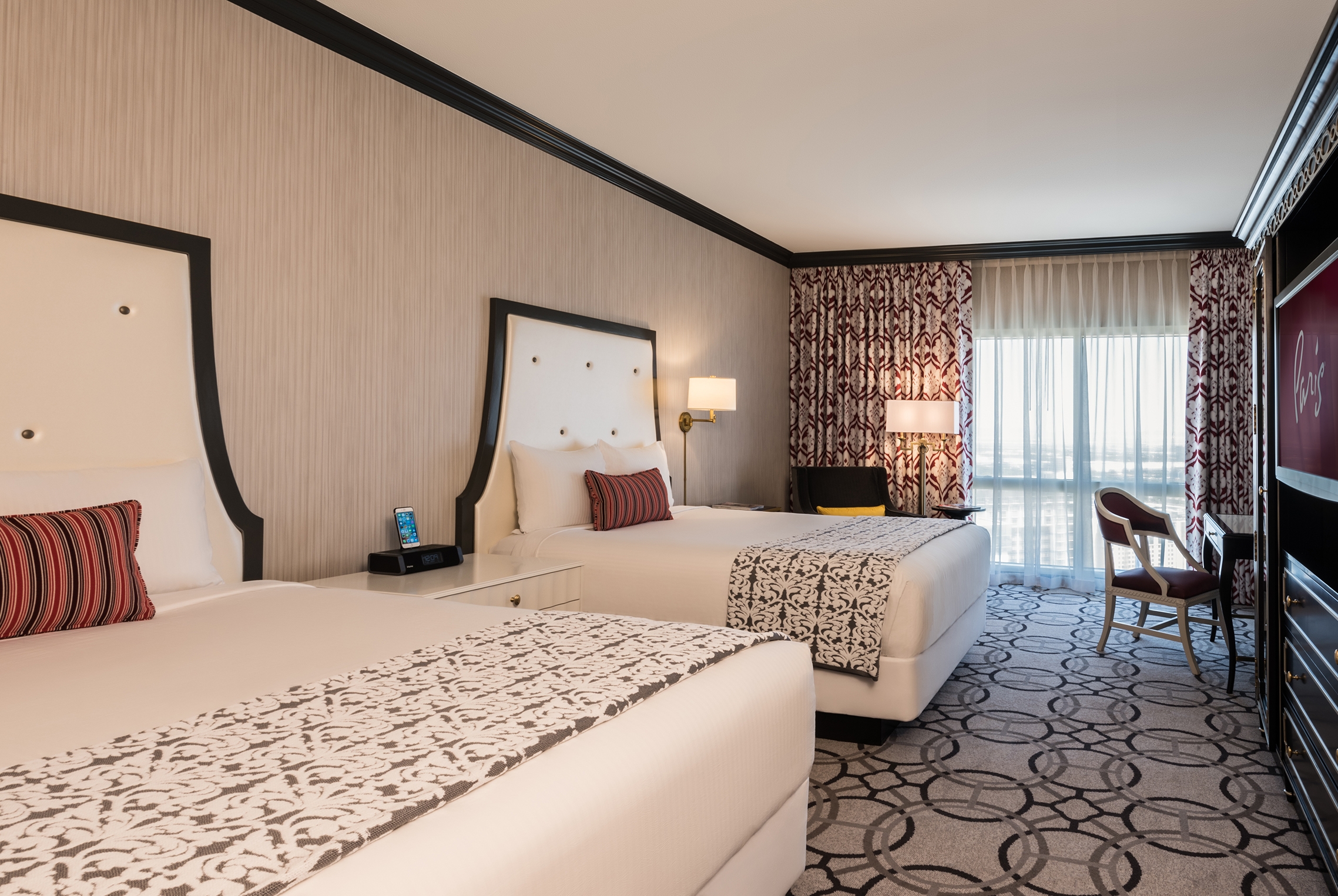 Guest room at the Paris Las Vegas in Las Vegas, Nevada