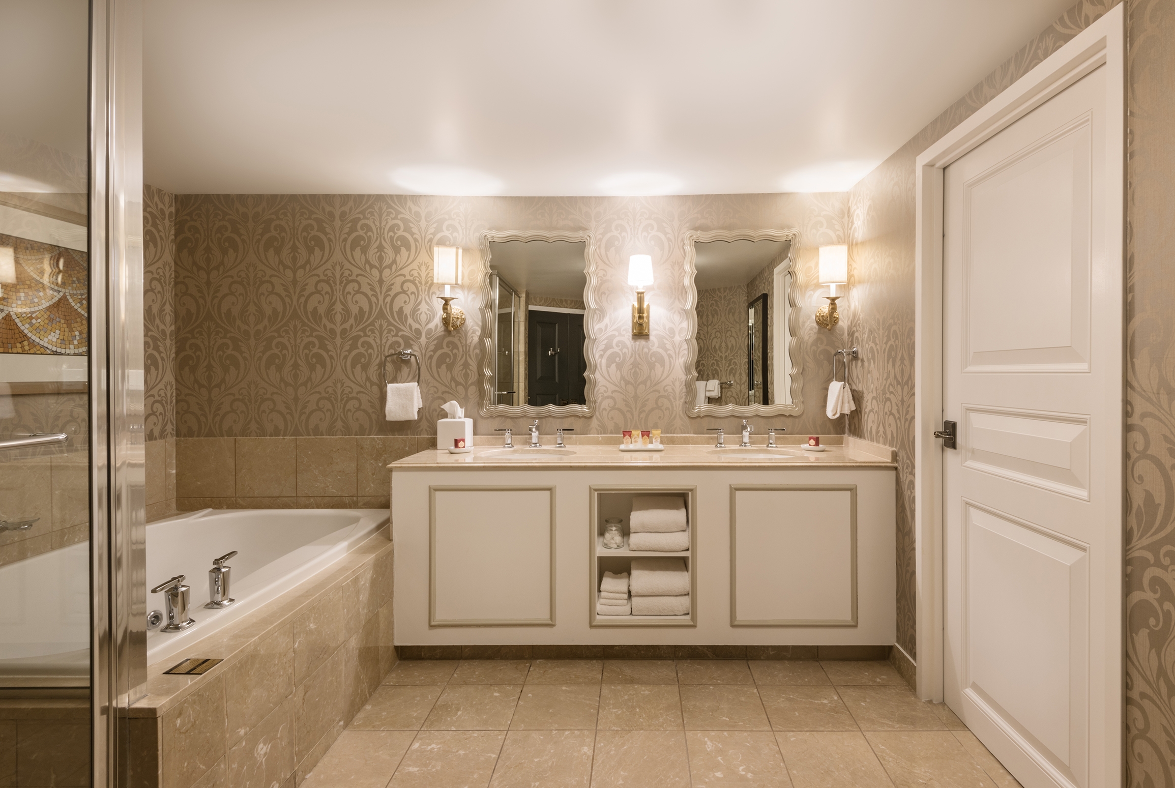 Guest room bath at the Paris Las Vegas in Las Vegas, Nevada