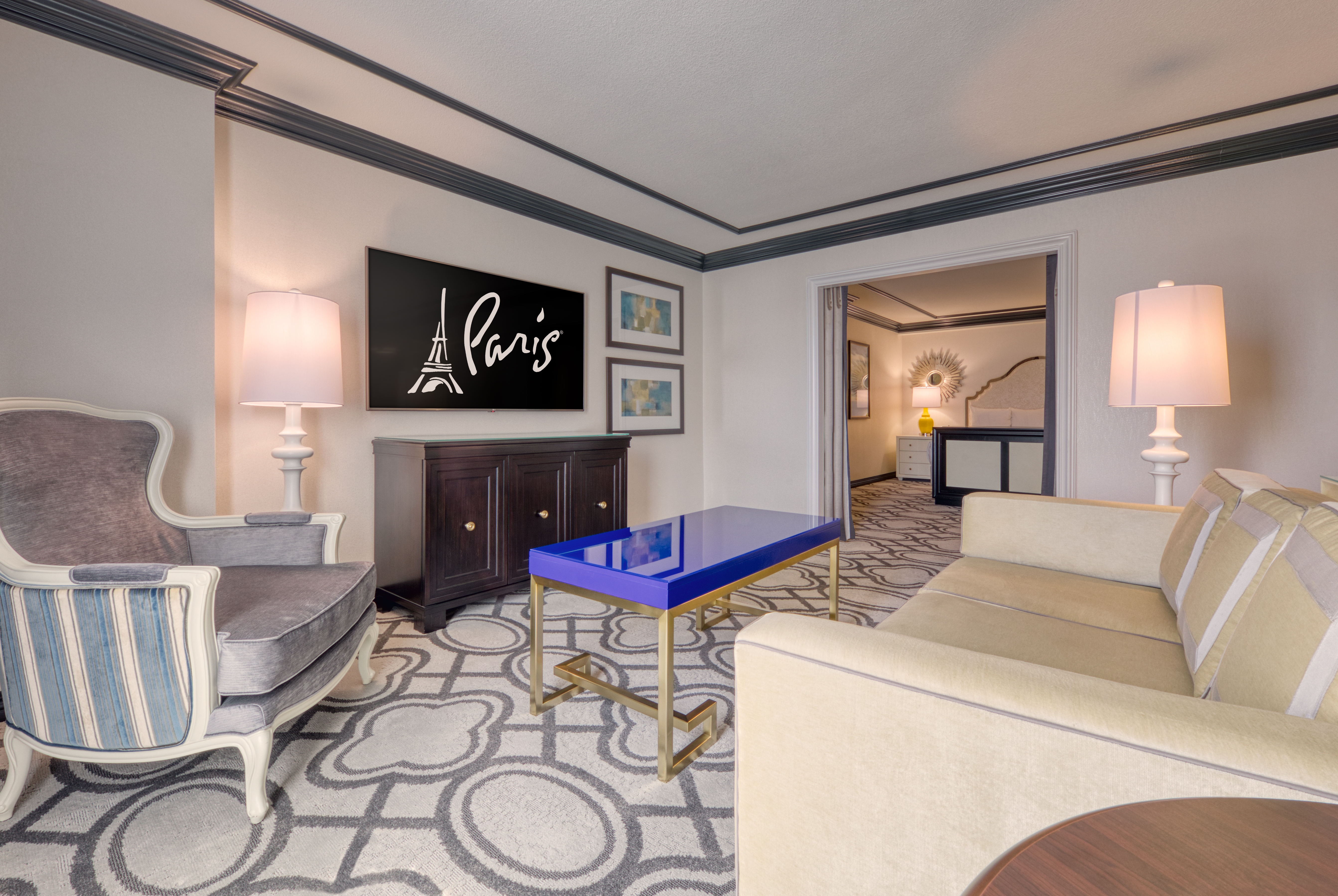 Guest room at the Paris Las Vegas in Las Vegas, Nevada