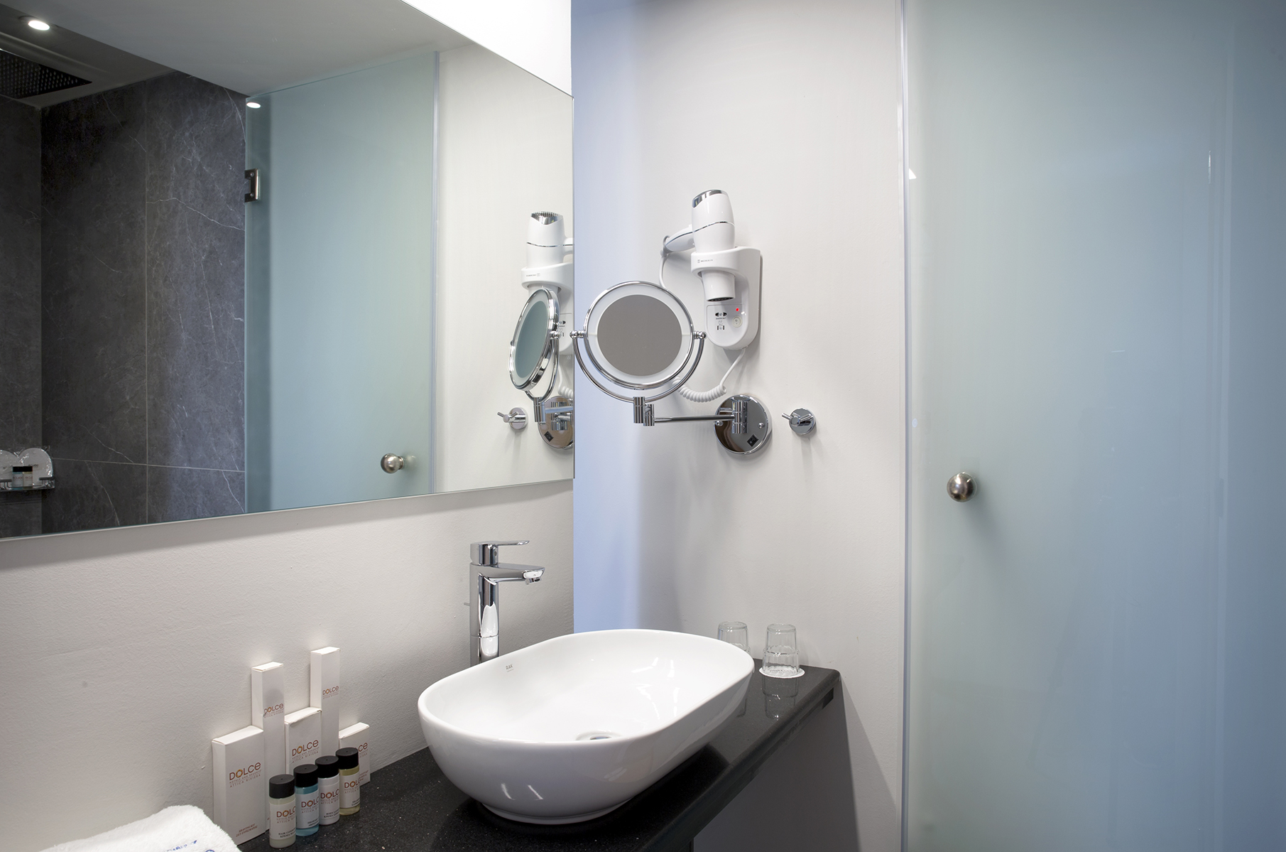 Guest room bath at the Dolce by Wyndham Athens Attica Riviera in Vravrona, Other than US/Canada