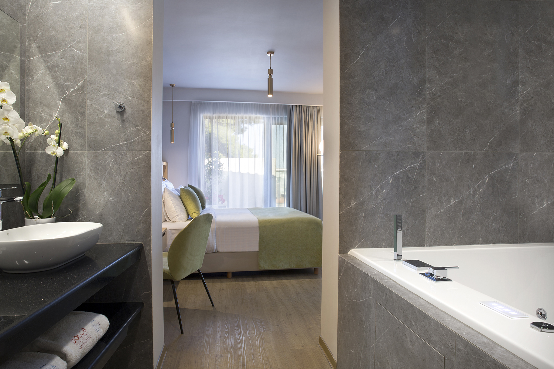Guest room bath at the Dolce by Wyndham Athens Attica Riviera in Vravrona, Other than US/Canada