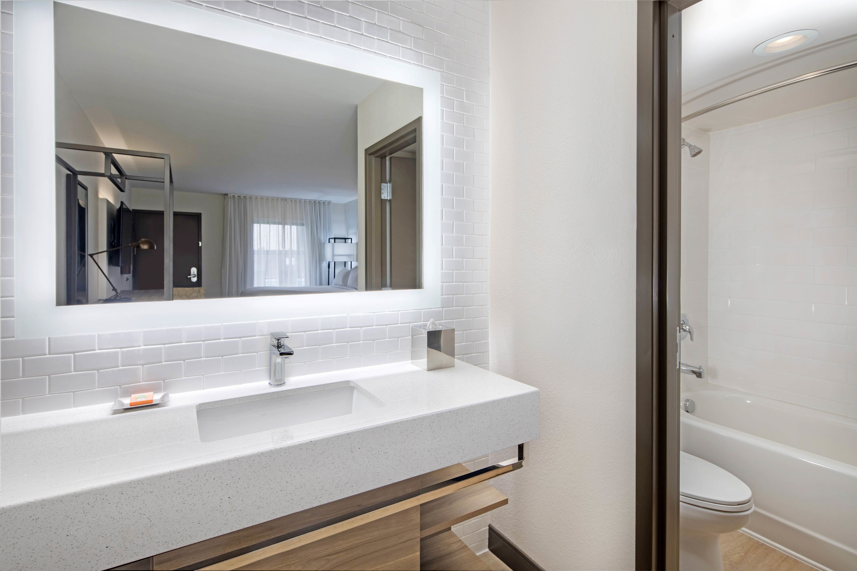 Guest room bath at the Wyndham Garden Marietta Atlanta North in Marietta, Georgia