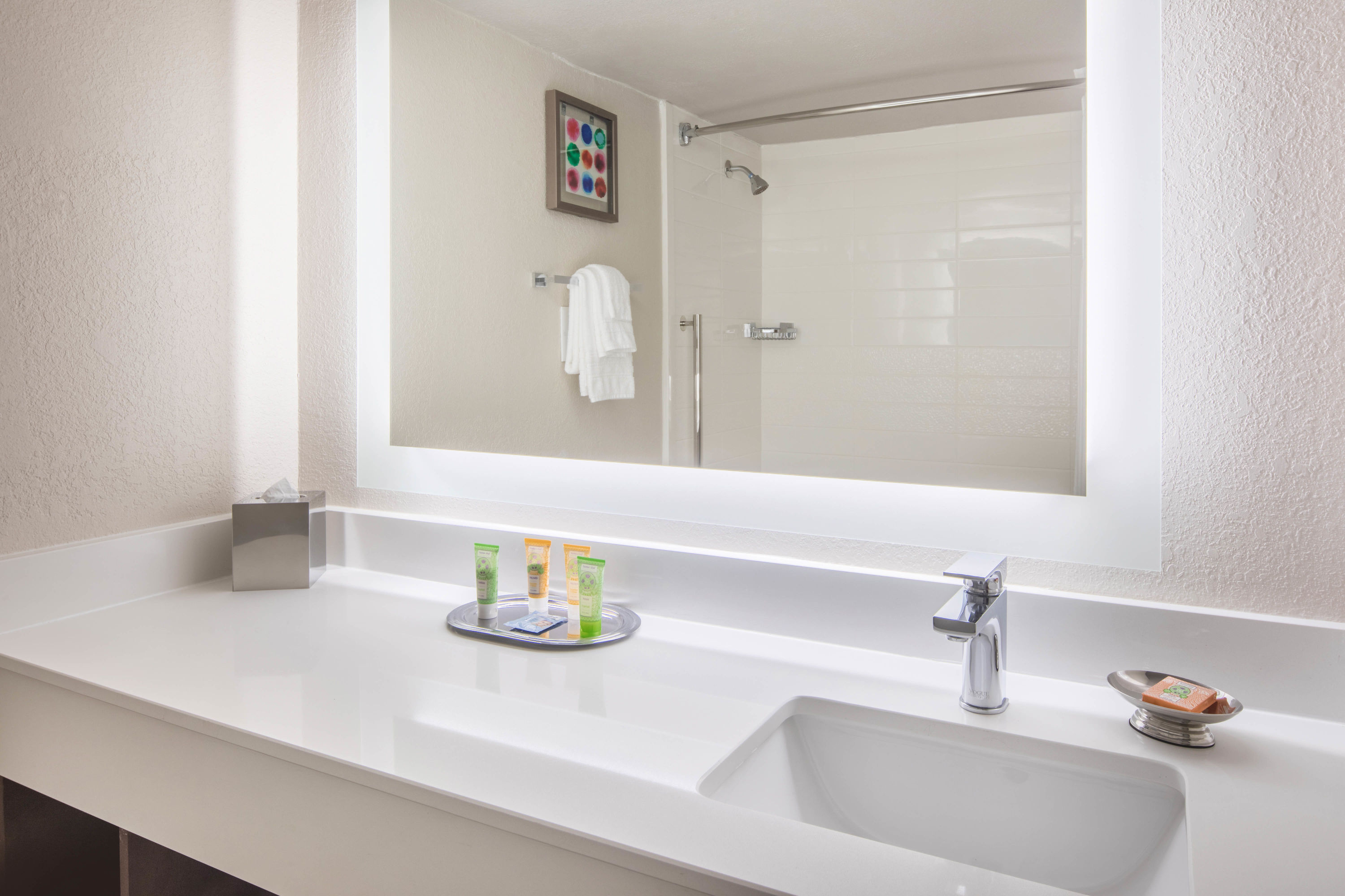 Guest room bath at the Wyndham Garden Marietta Atlanta North in Marietta, Georgia