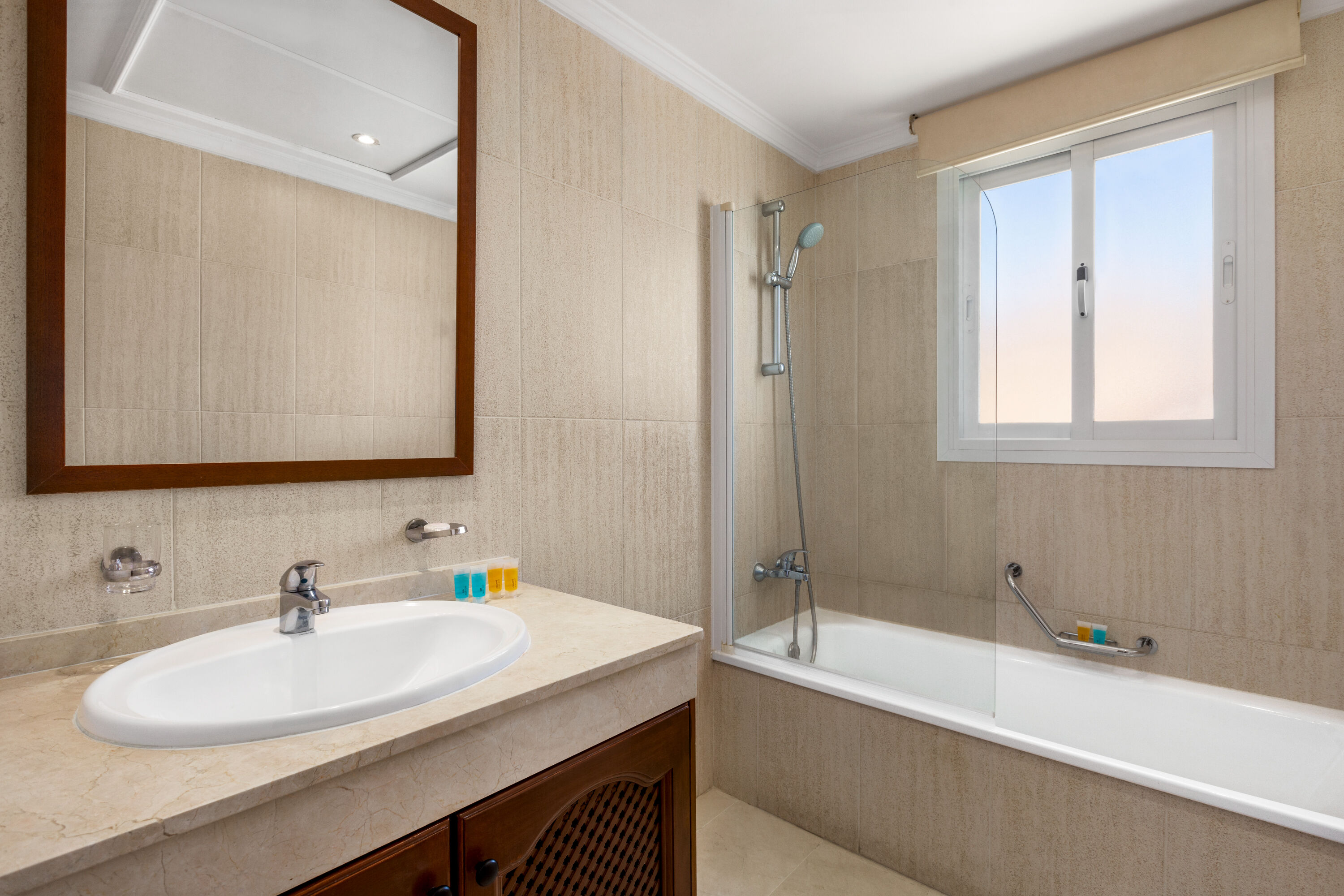 Guest room bath at the Wyndham Grand Costa del Sol in Mijas Costa, Other than US/Canada