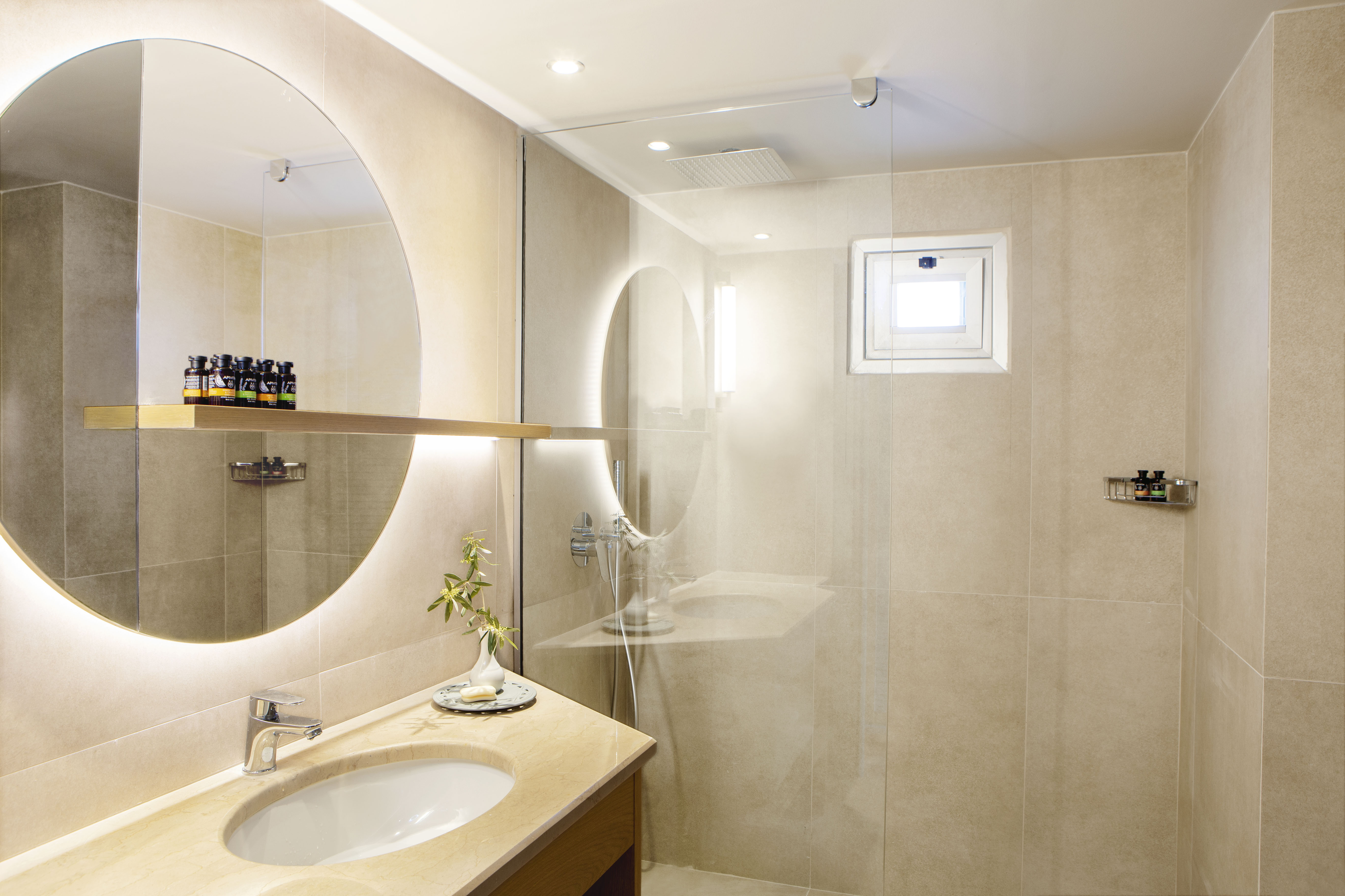 Guest room bath at the Wyndham Grand Crete Mirabello Bay in Agios Nikolaos, Other than US/Canada