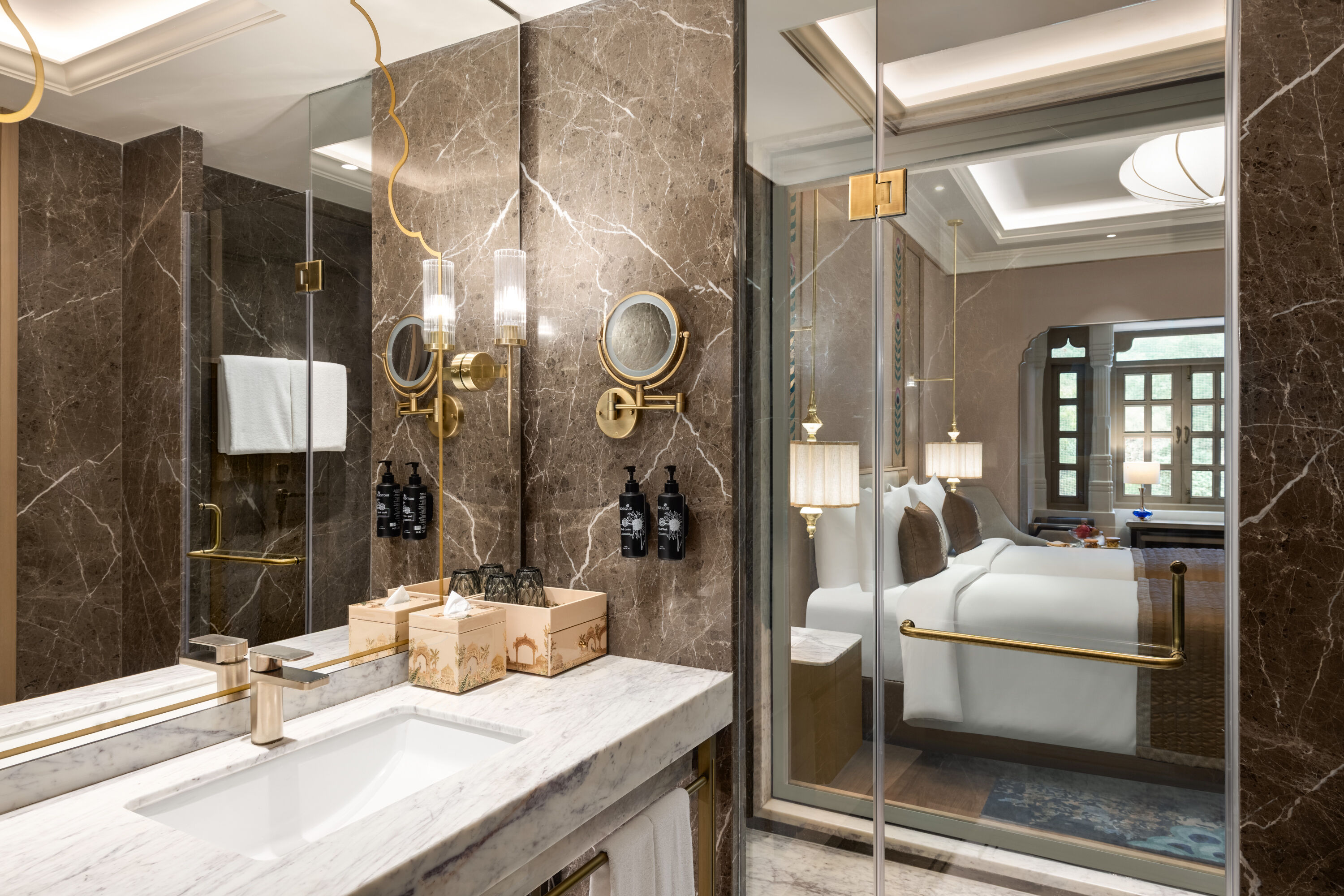 Guest room bath at the Wyndham Grand Udaipur Palace in Udaipur, Other than US/Canada