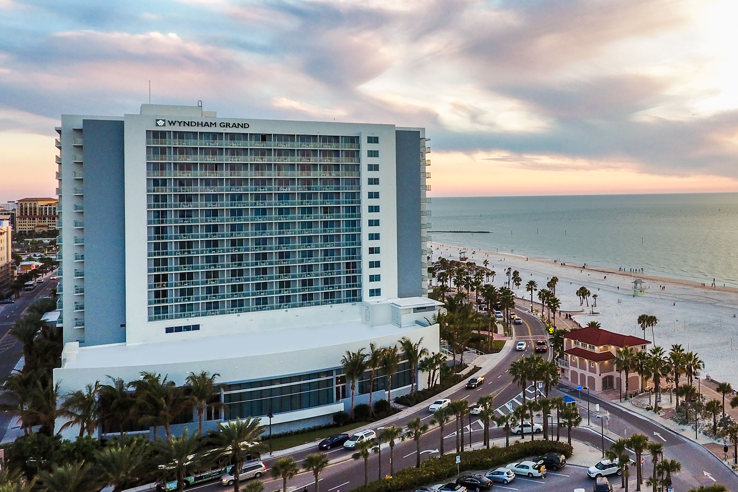 Exterior Dusk Image of Wyndham Grand Clearwater Beach hotel in Clearwater, Florida