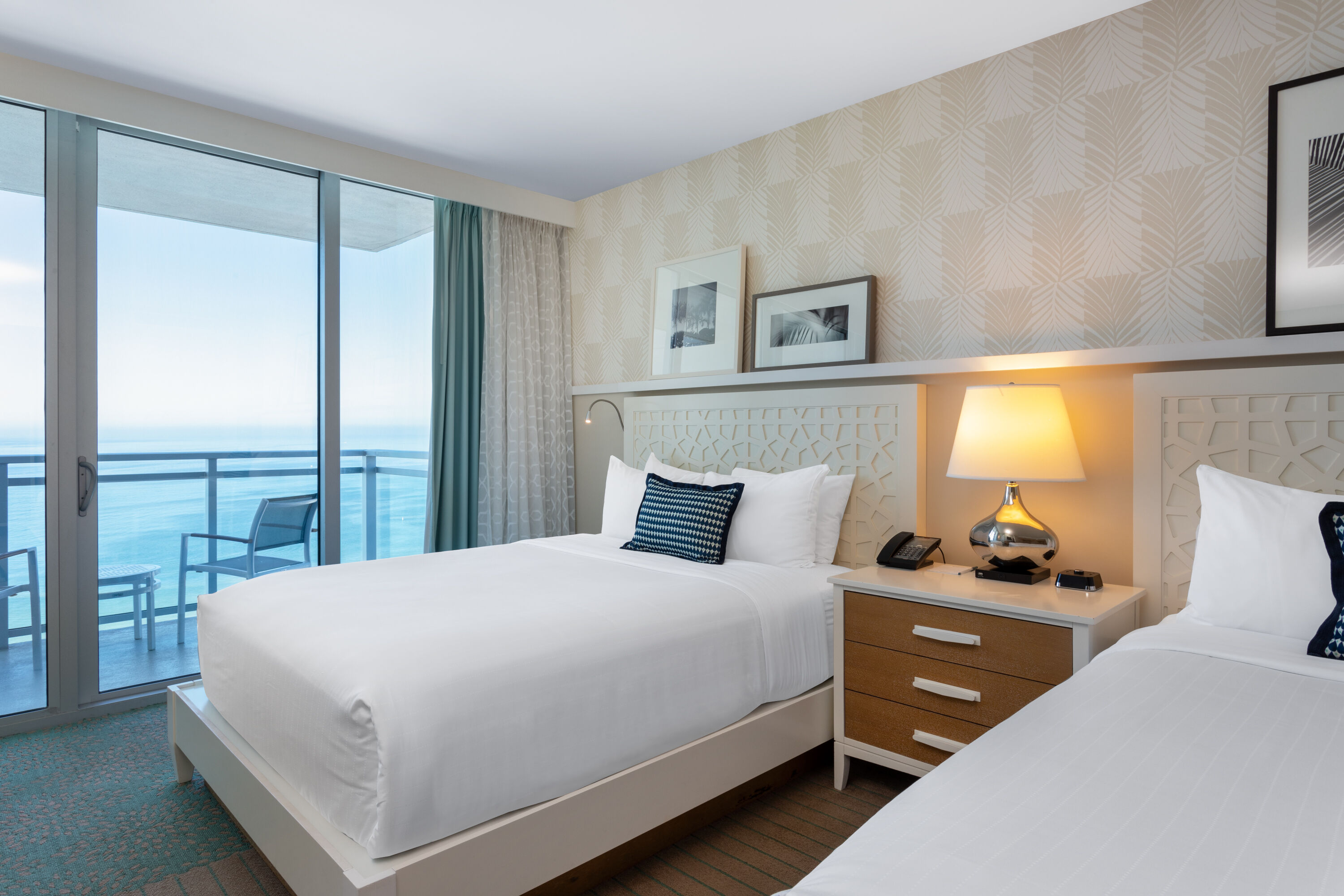 Guest room at the Wyndham Grand Clearwater Beach in Clearwater, Florida
