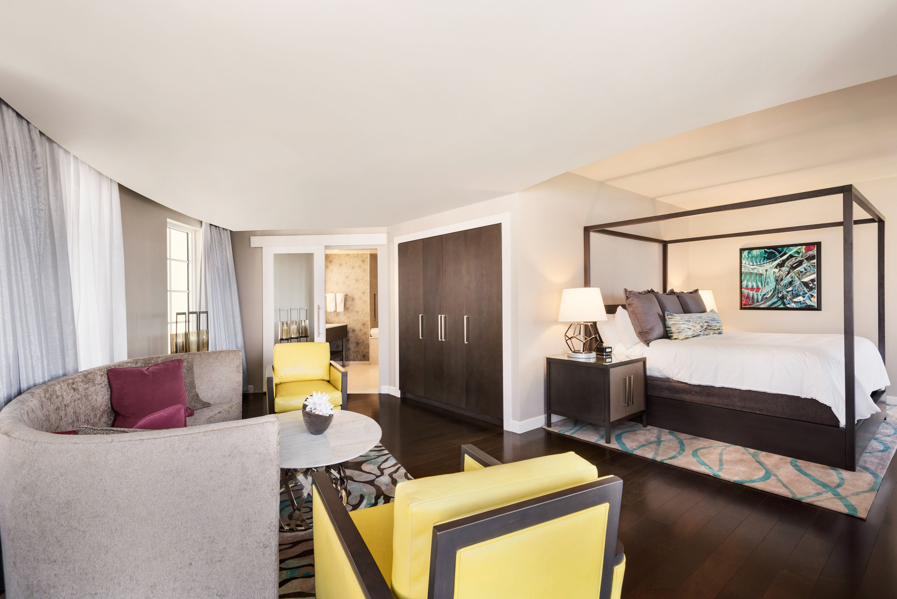 Guest room at the Wyndham Grand Jupiter at Harbourside Place in Jupiter, Florida
