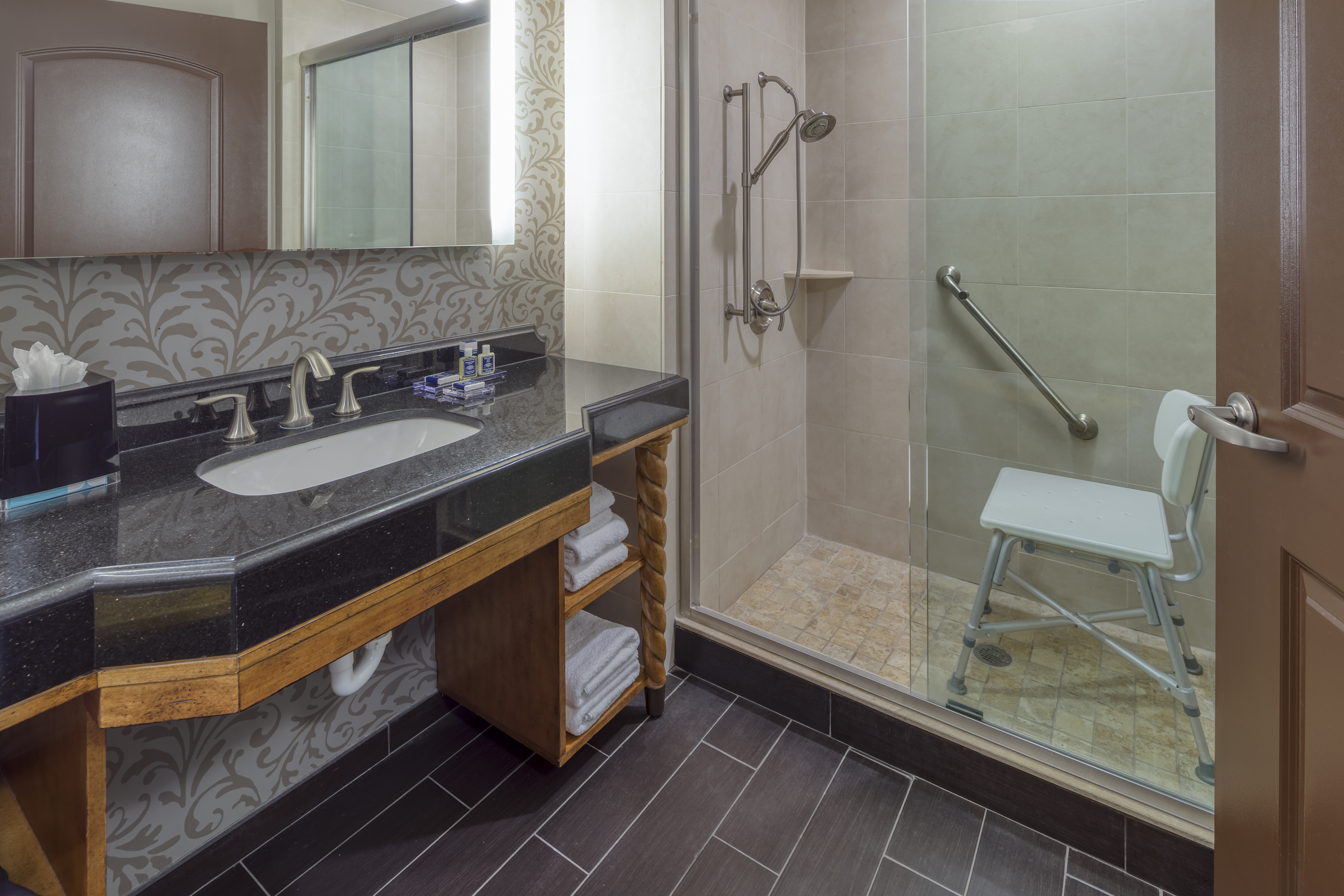 Guest room bath at the Wyndham Grand Orlando Resort Bonnet Creek in Orlando, Florida