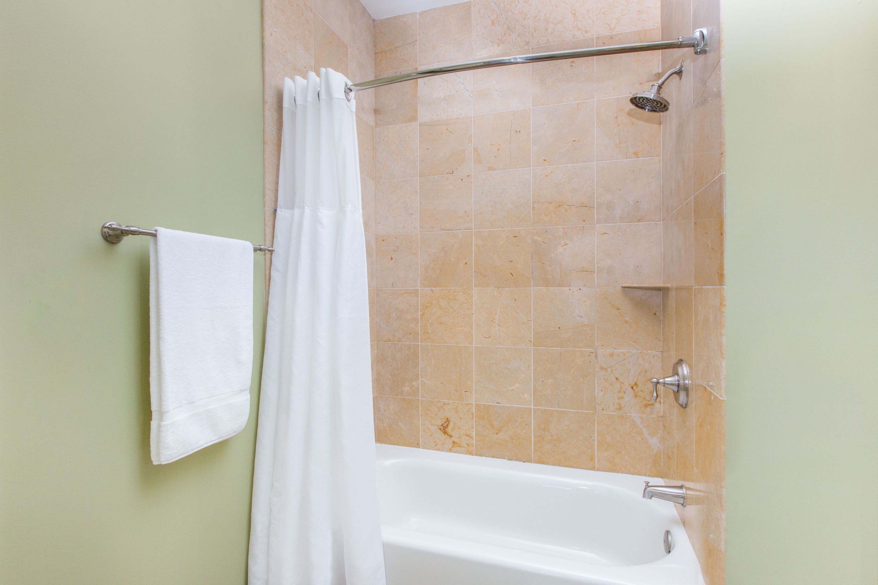 Guest room bath at the The George Washington, a Wyndham Grand Hotel in Winchester, Virginia