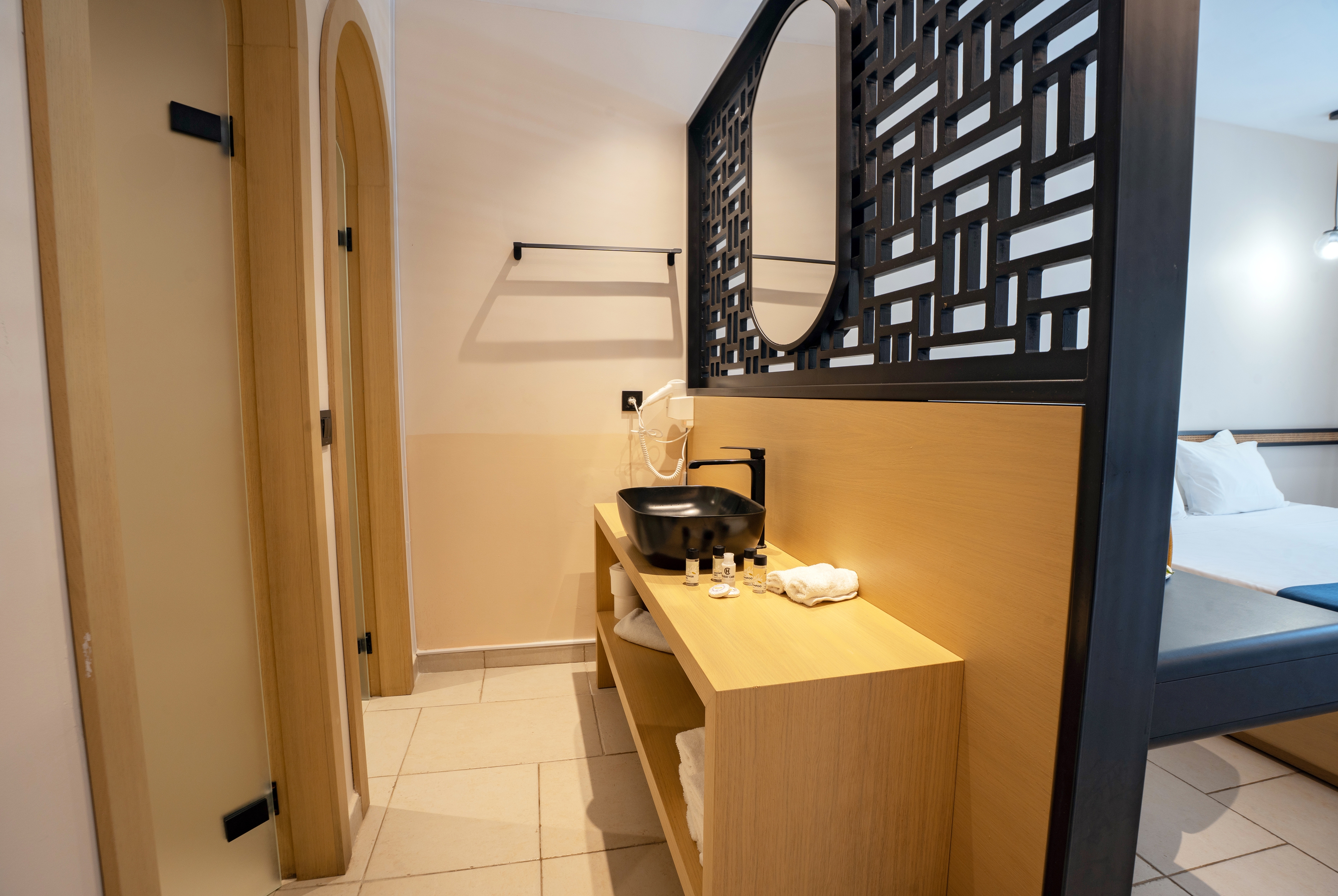 Guest room bath at the Wyndham Corfu Acharavi in Corfu, Other than US/Canada