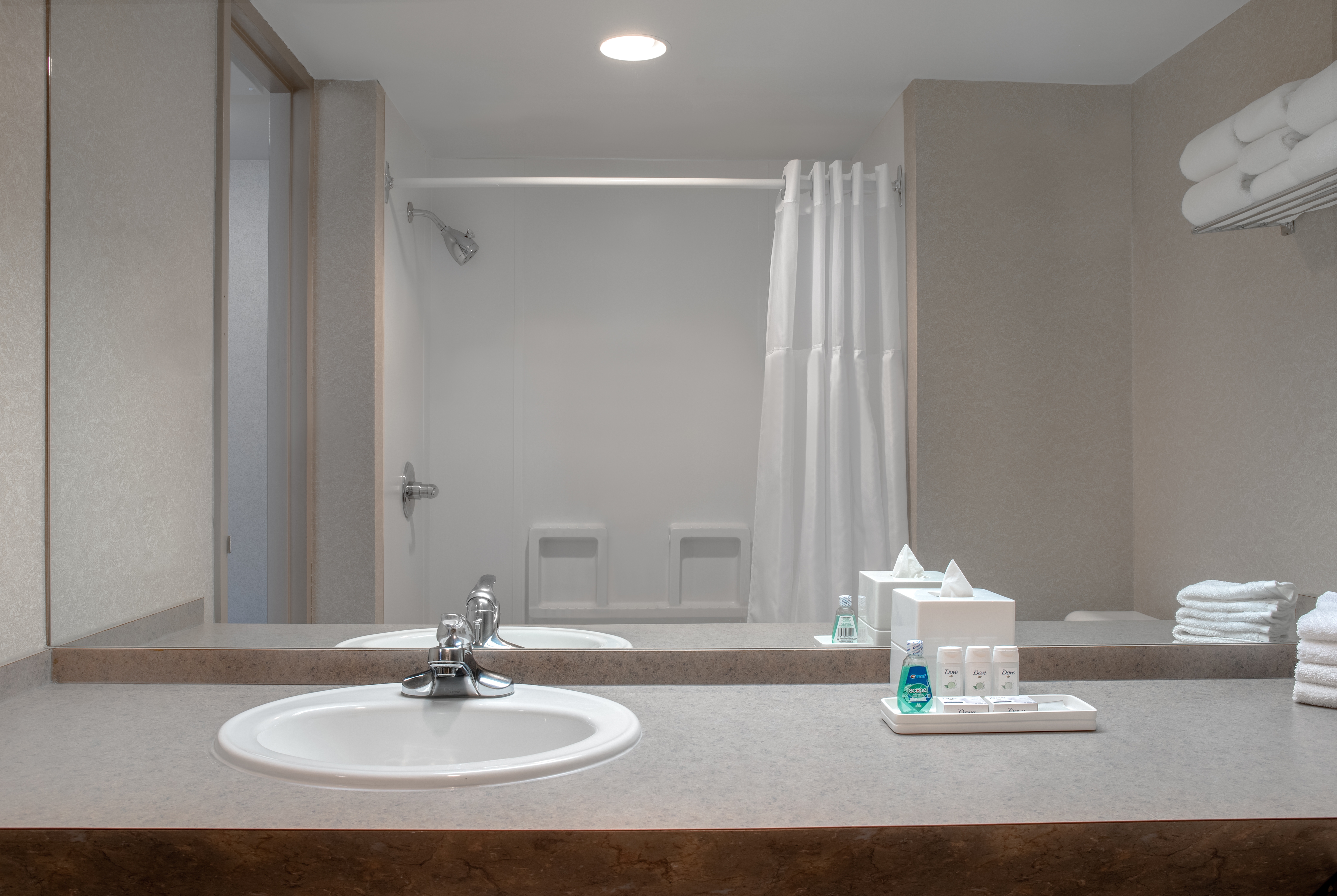 Guest room bath at the Ramada Plaza by Wyndham Calgary Downtown in Calgary, Alberta