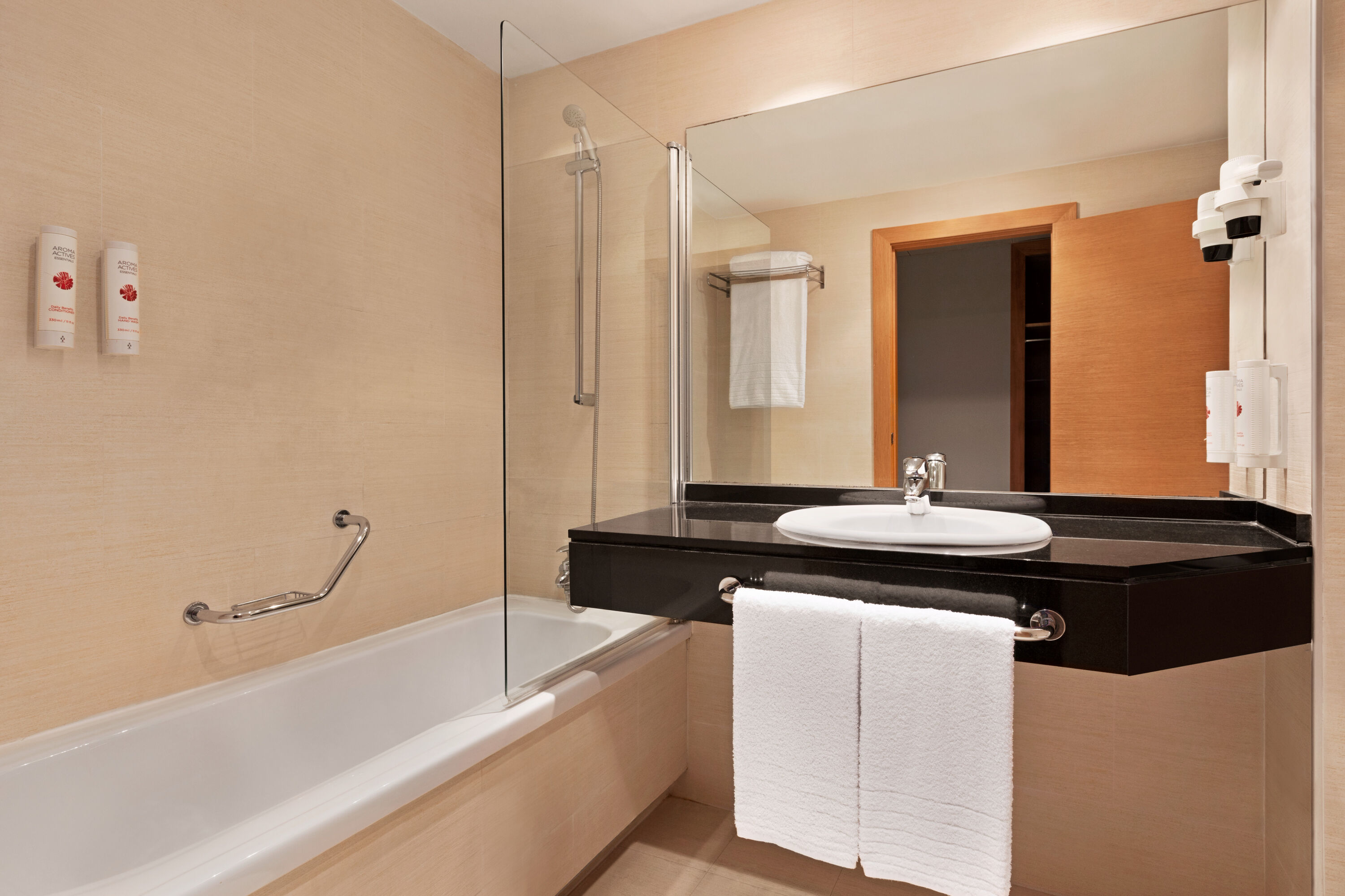 Guest room bath at the Ramada by Wyndham Valencia Almussafes in Almussafes, Other than US/Canada
