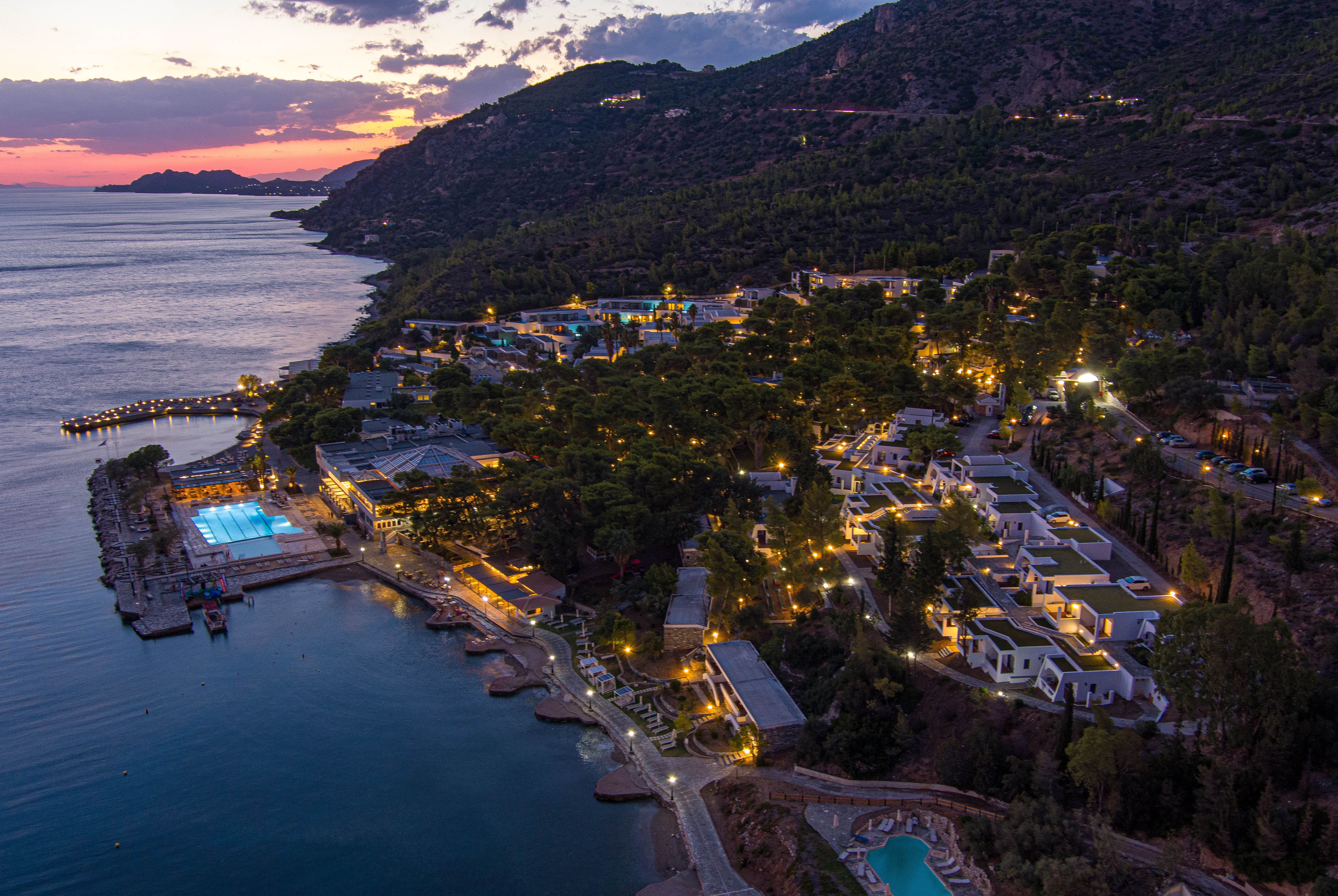 Exterior Night Image of Ramada by Wyndham Loutraki Poseidon Resort hotel in Loutraki, Other than US/Canada