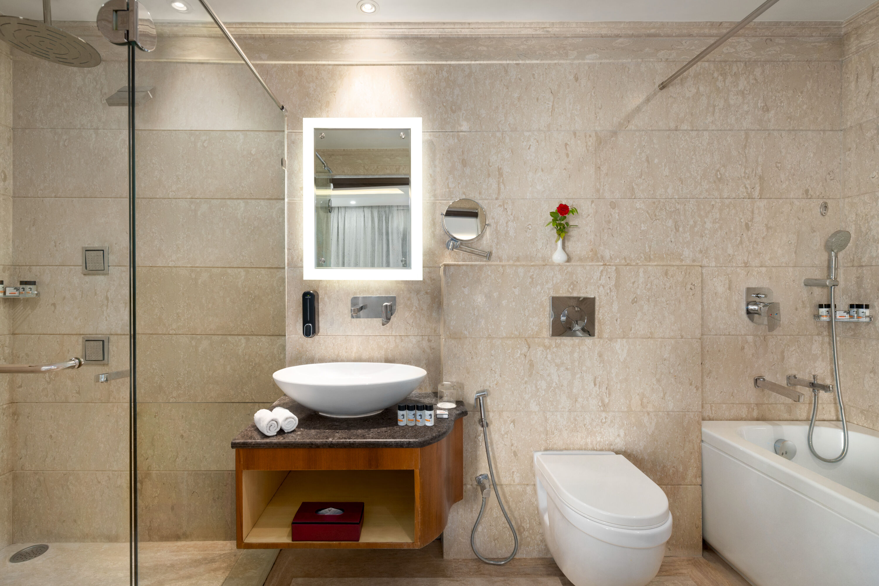Guest room bath at the Ramada by Wyndham Varanasi Katesar in Chandauli, Other than US/Canada