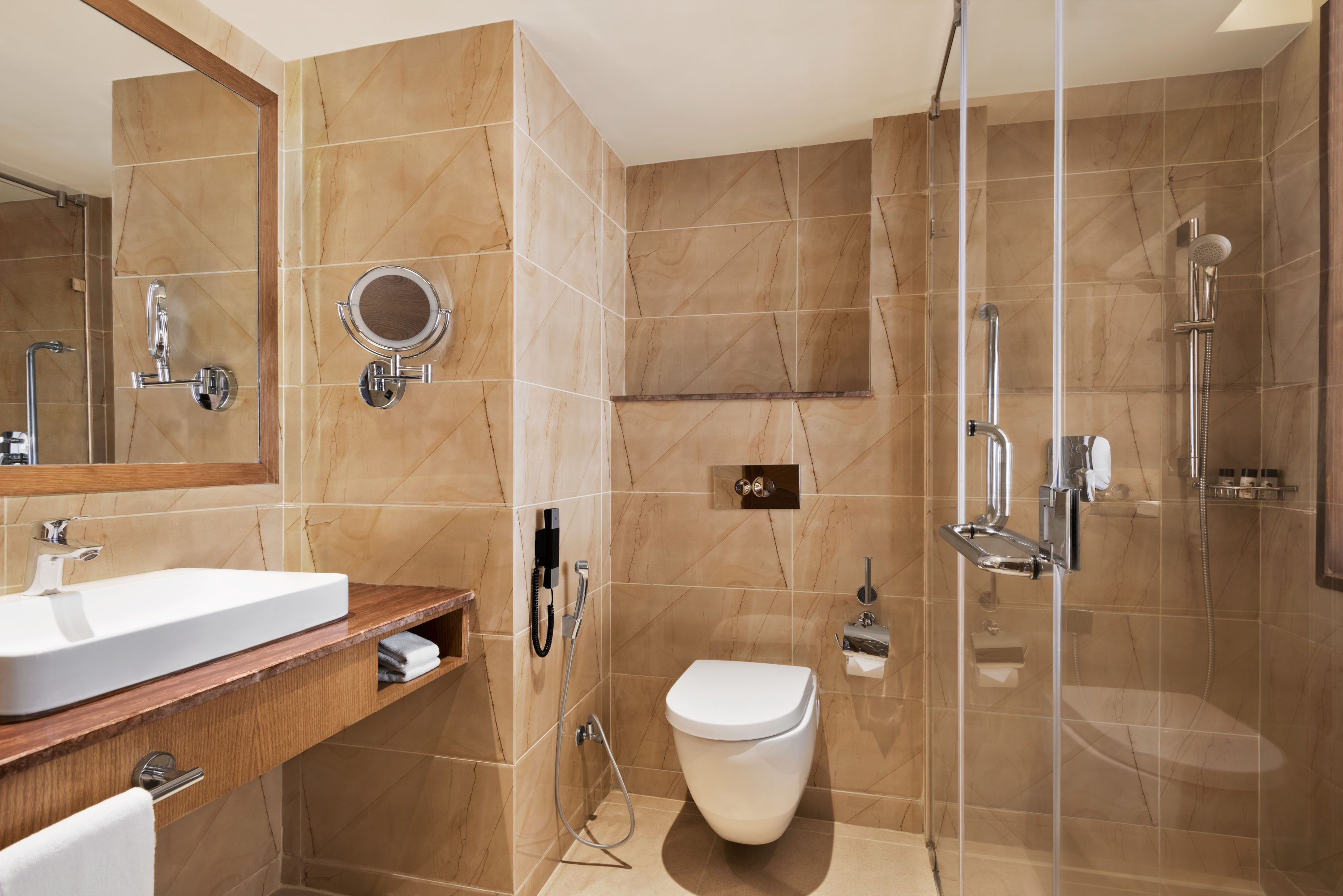Guest room bath at the Ramada by Wyndham Darjeeling Gandhi Road in Darjeeling, Other than US/Canada