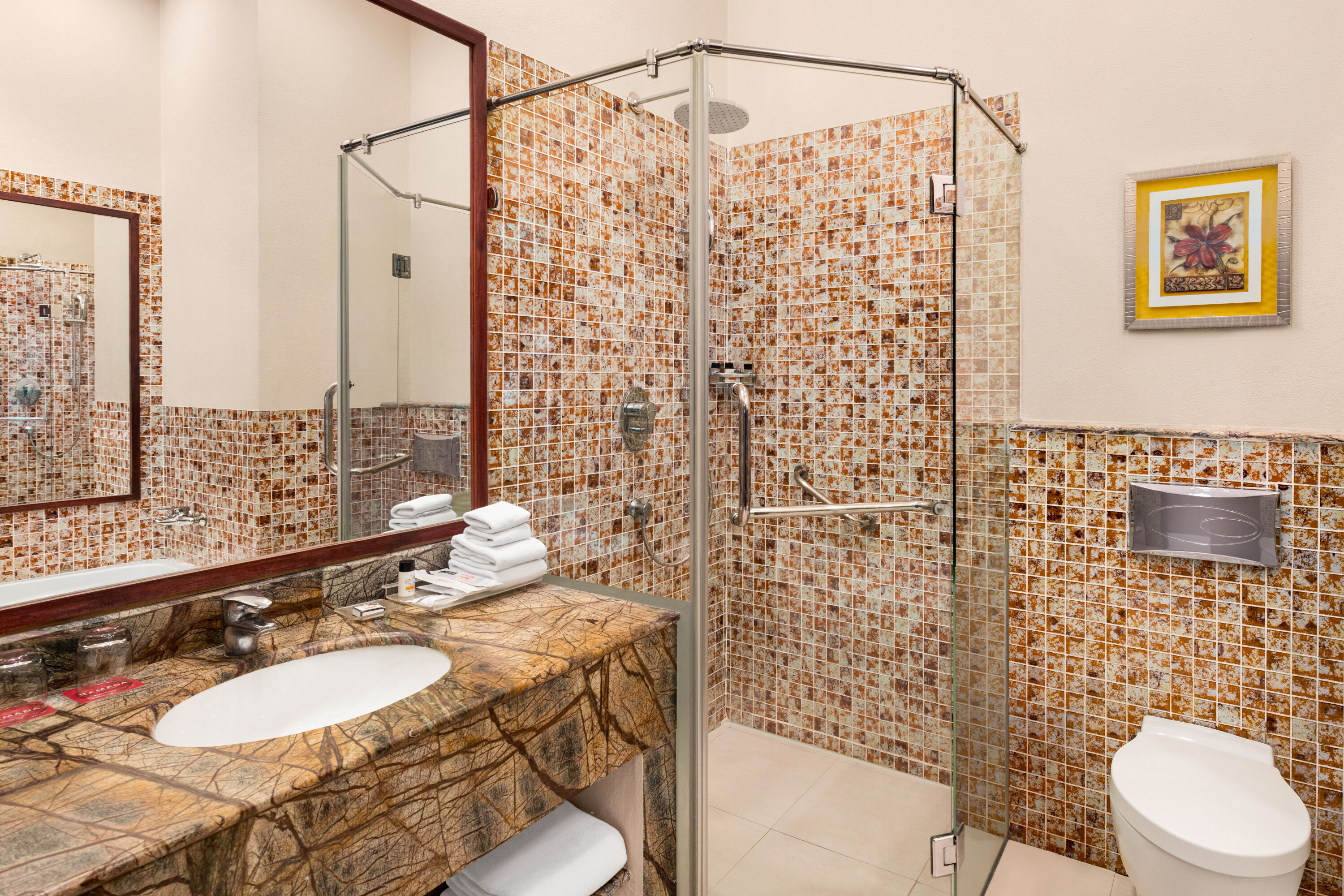 Guest room bath at the Ramada by Wyndham Jaipur Jaisinghpura in Jaipur, Other than US/Canada