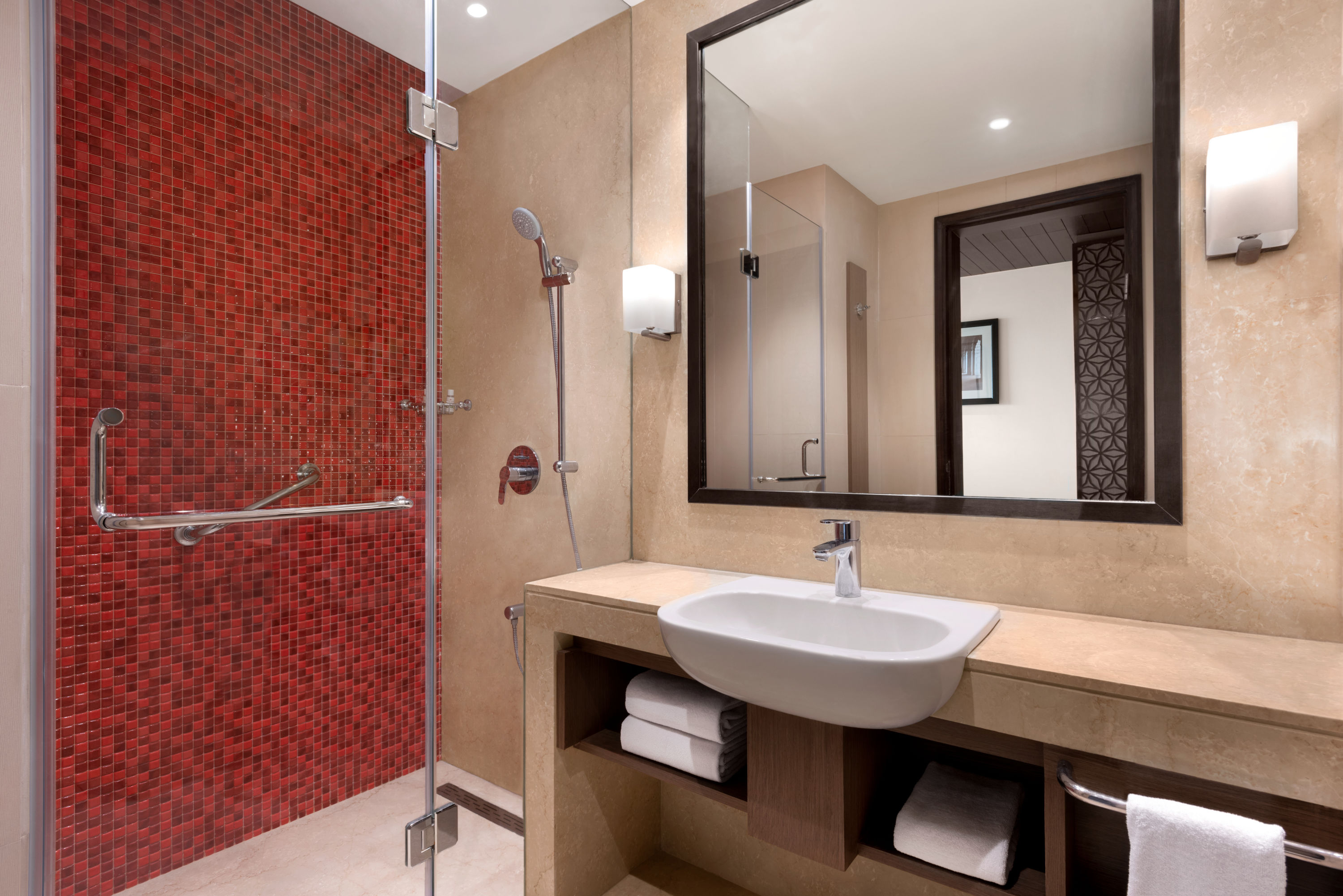 Guest room bath at the Ramada by Wyndham Lucknow Hotel and Convention Center in Lucknow, Other than US/Canada