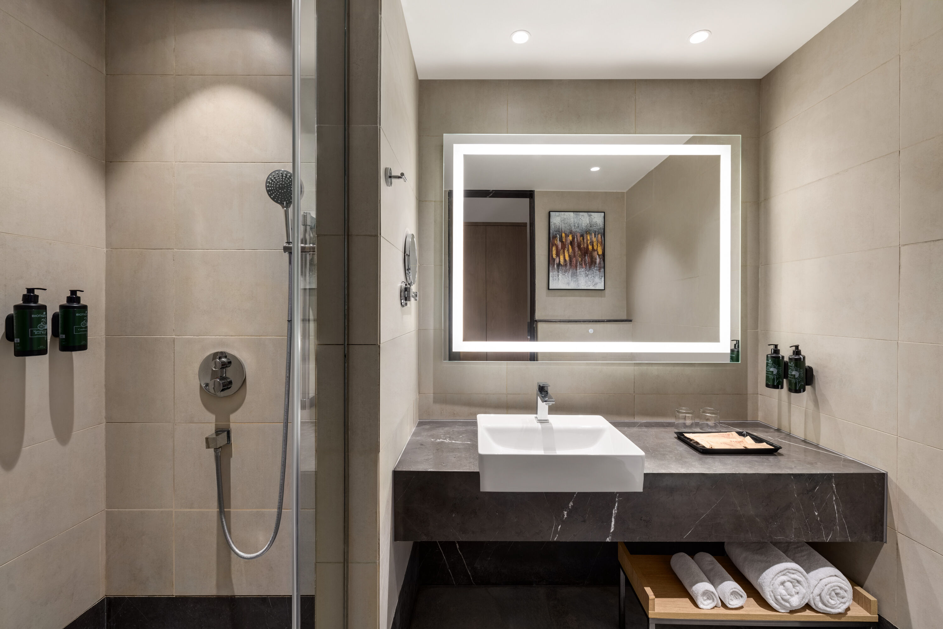Guest room bath at the Ramada by Wyndham Sonipat Murthal in Sonipat, Other than US/Canada