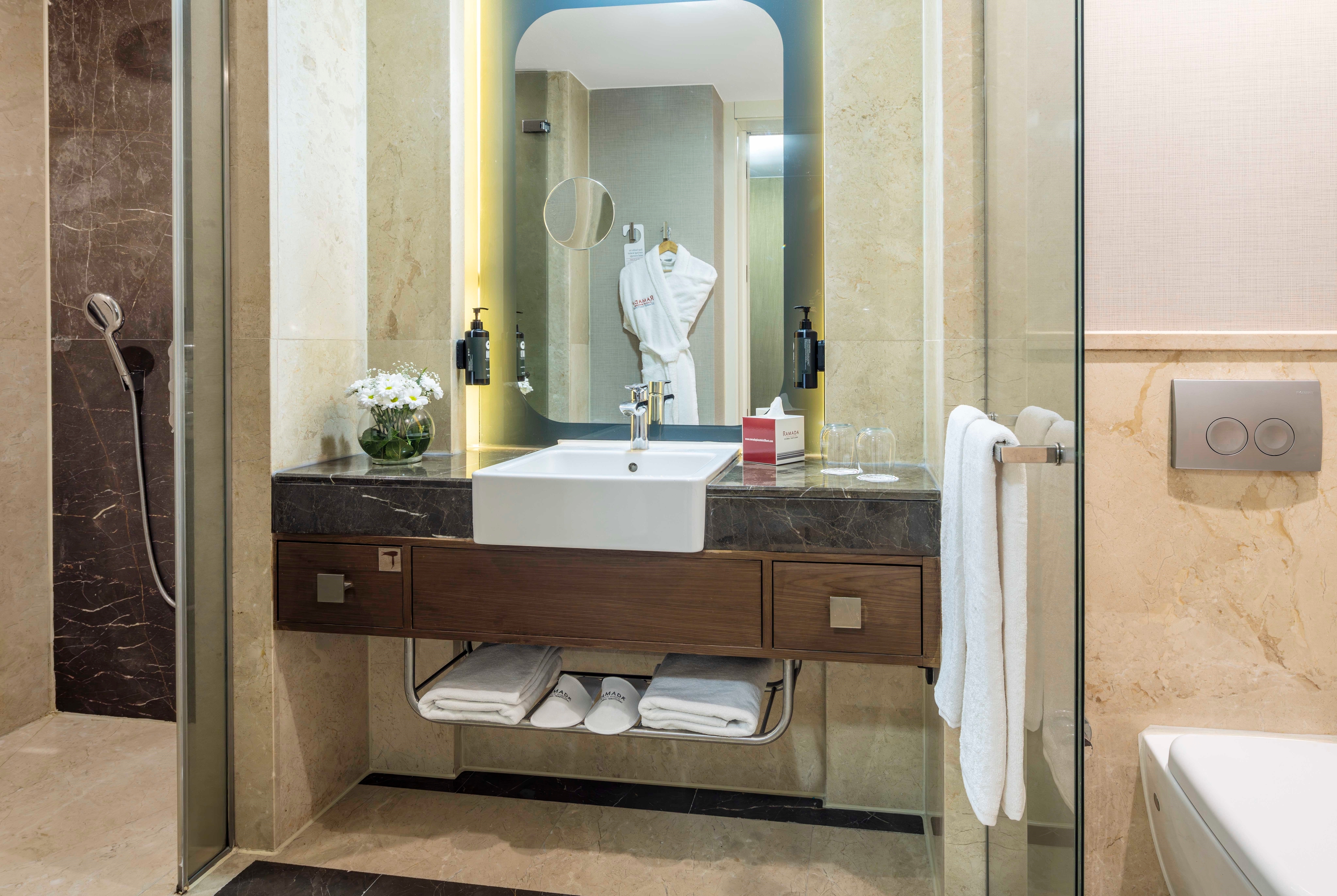 Guest room bath at the Ramada Plaza by Wyndham Istanbul Tekstilkent in Istanbul, Other than US/Canada