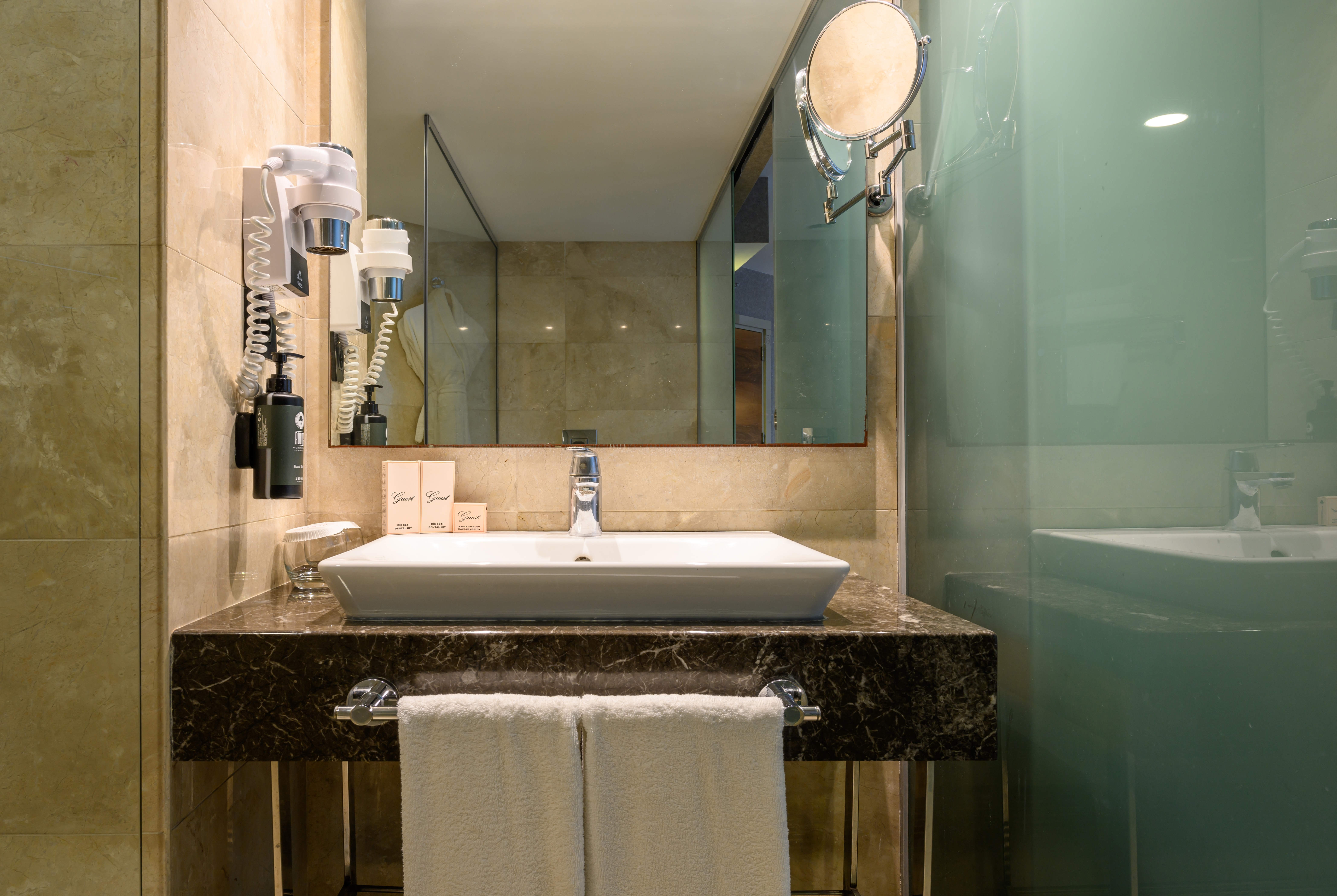 Guest room bath at the Ramada by Wyndham Istanbul Grand Bazaar in Istanbul, Other than US/Canada
