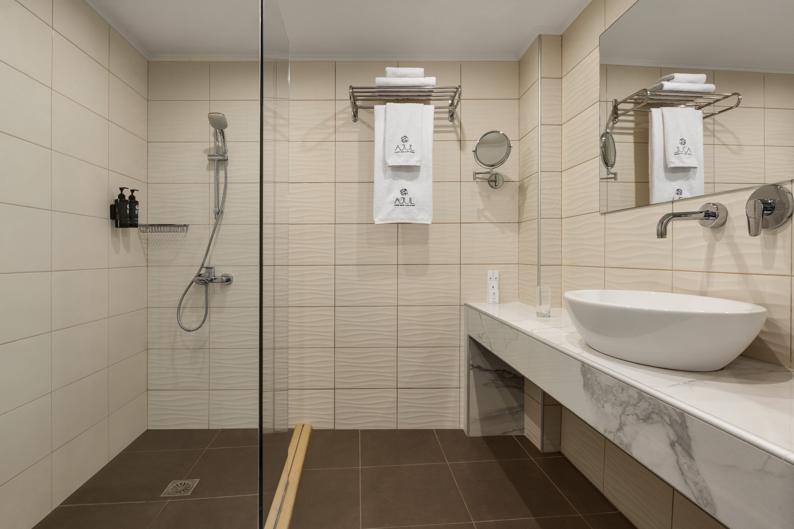 Guest room bath at the Zeus Eleva Ajul, a Registry Collection Hotel in Agia Paraskevi Chalikidi, Other than US/Canada