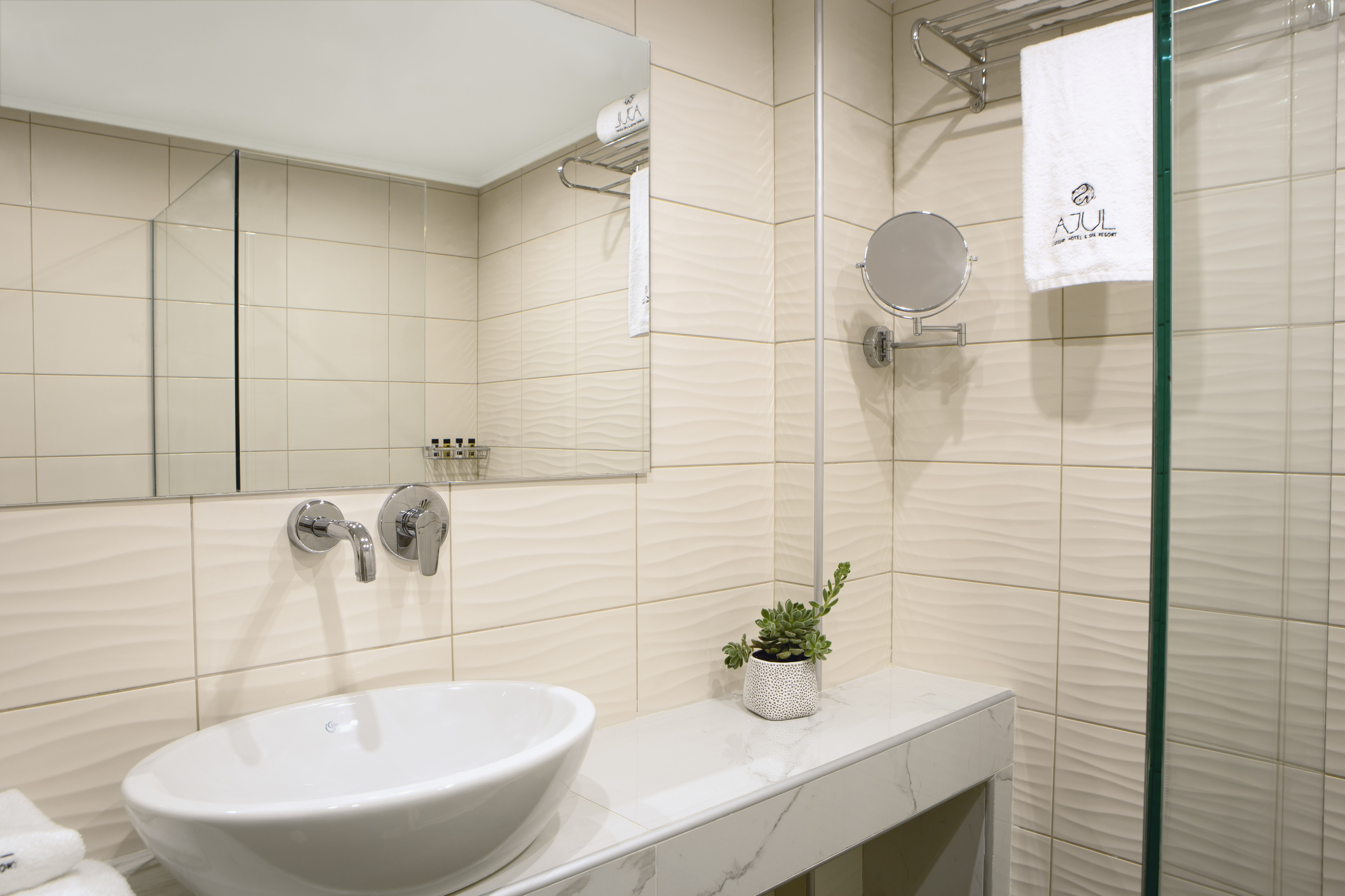 Guest room bath at the Zeus Eleva Ajul, a Registry Collection Hotel in Agia Paraskevi Chalikidi, Other than US/Canada