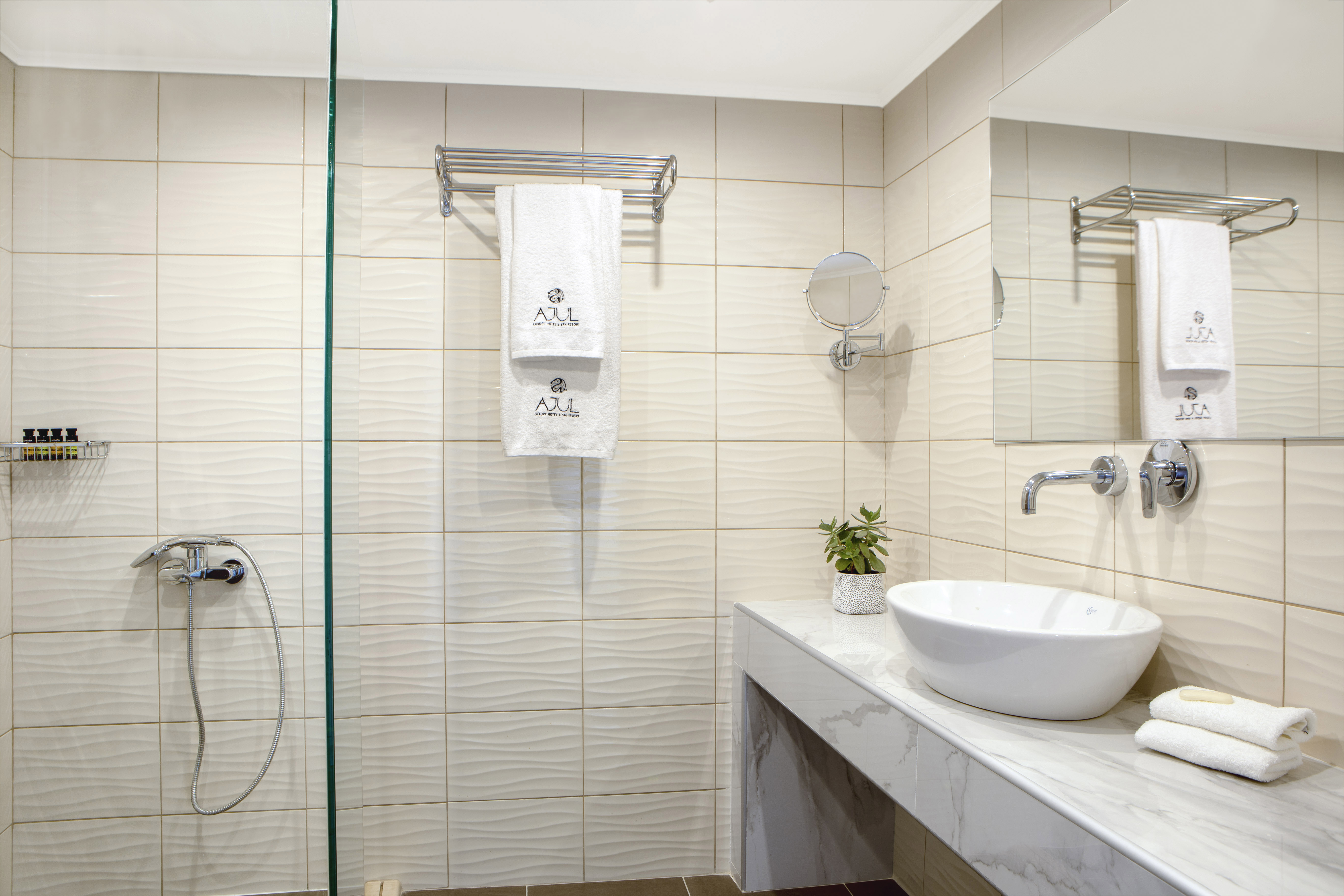 Guest room bath at the Zeus Eleva Ajul, a Registry Collection Hotel in Agia Paraskevi Chalikidi, Other than US/Canada