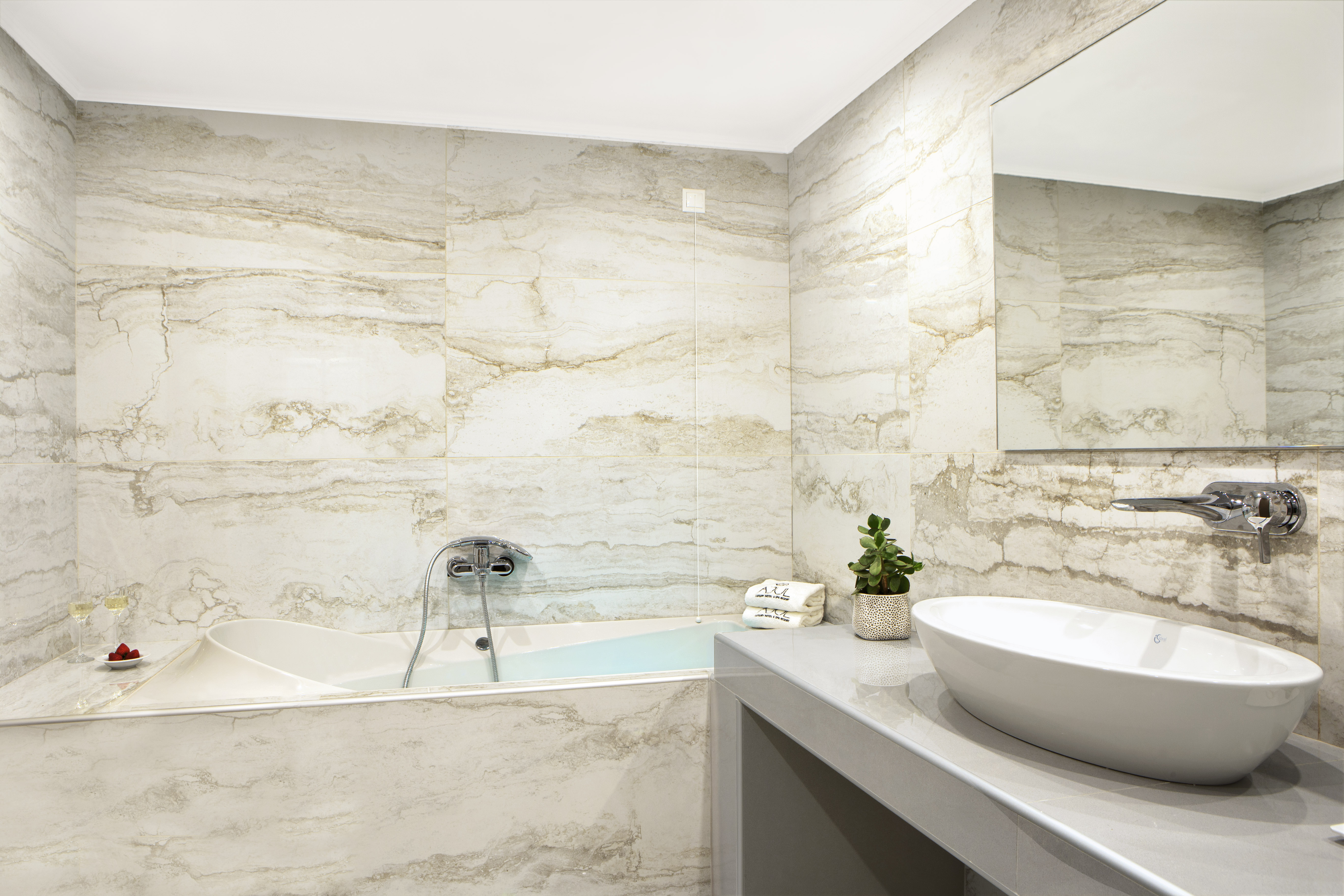 Guest room bath at the Zeus Eleva Ajul, a Registry Collection Hotel in Agia Paraskevi Chalikidi, Other than US/Canada