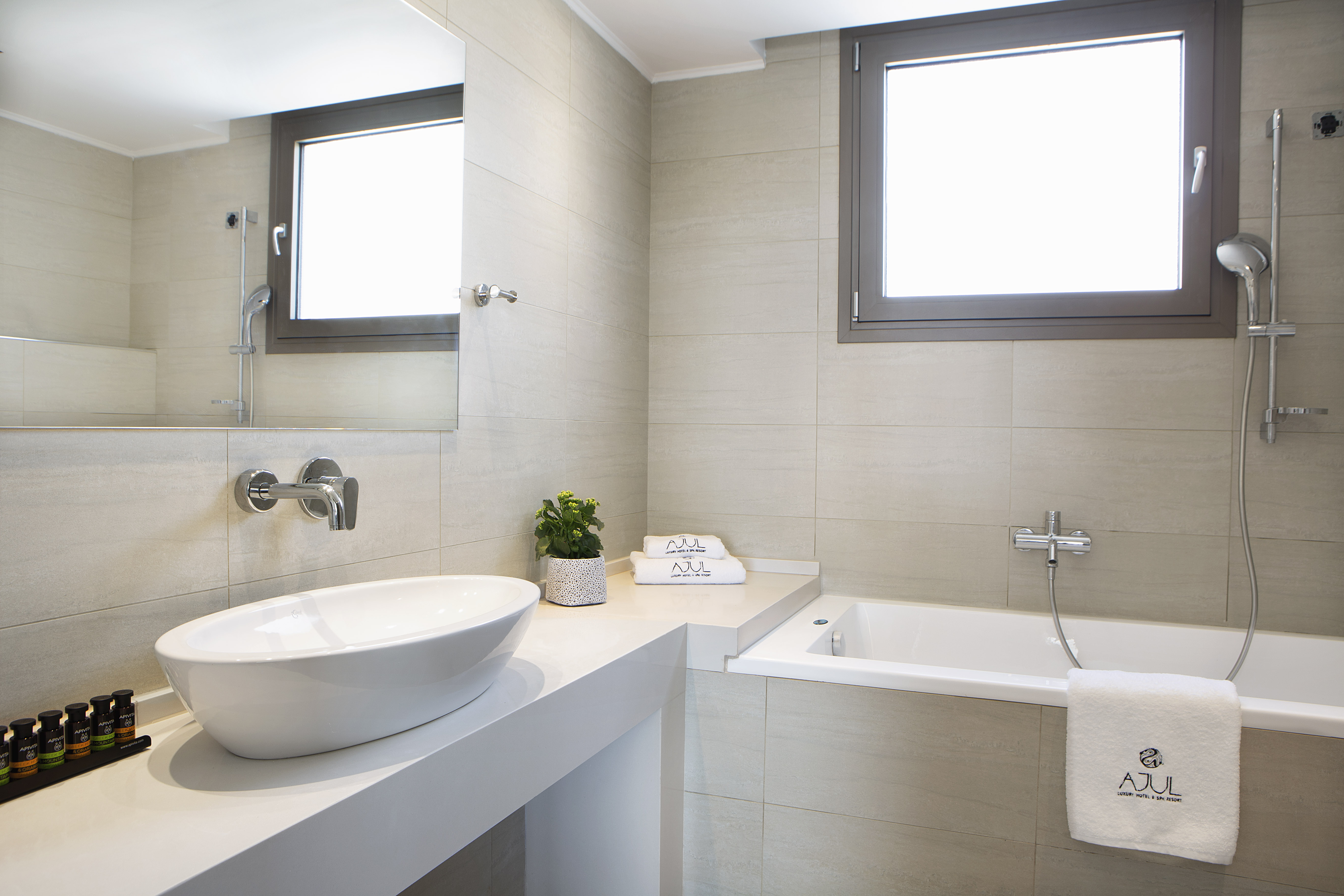 Guest room bath at the Zeus Eleva Ajul, a Registry Collection Hotel in Agia Paraskevi Chalikidi, Other than US/Canada