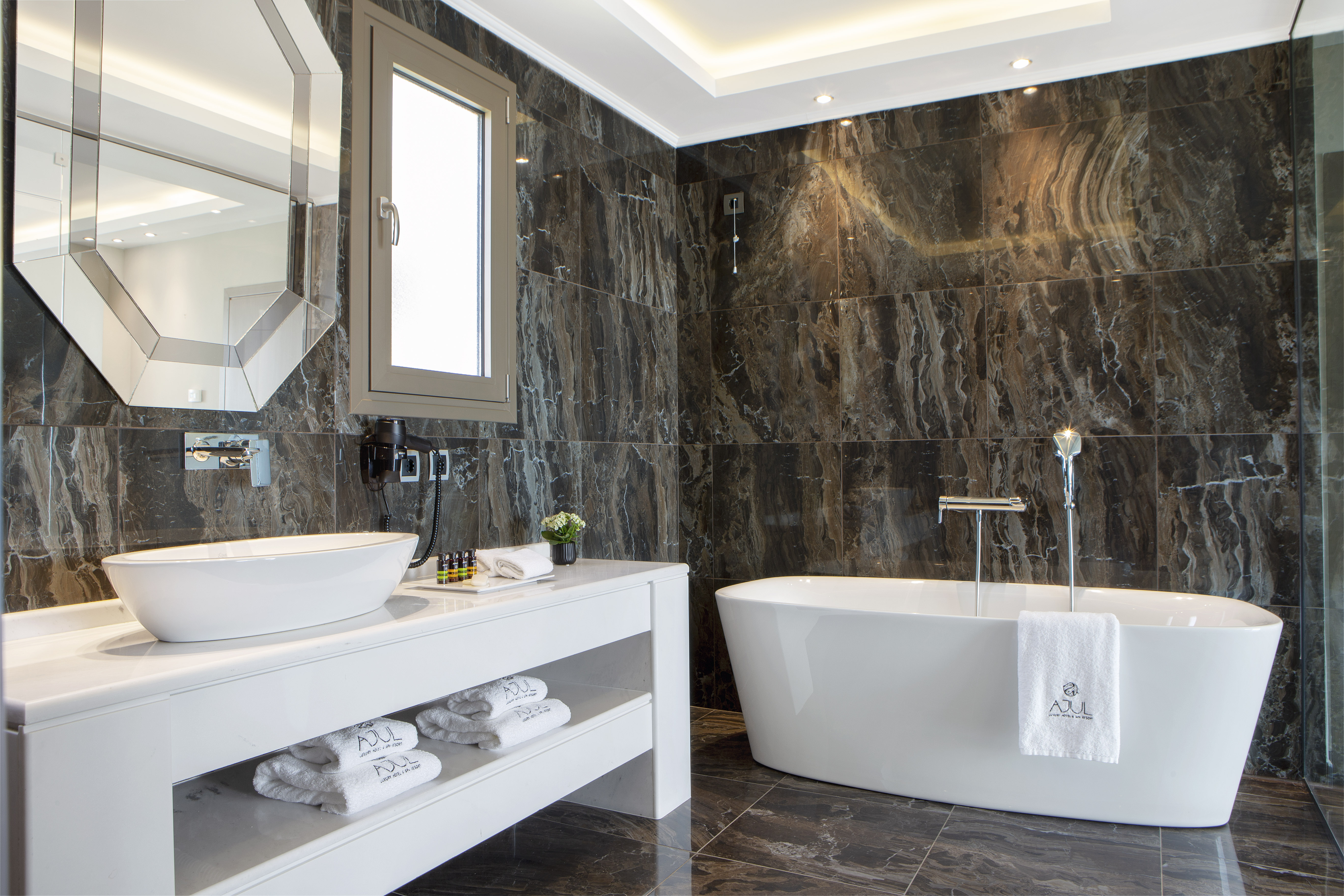 Guest room bath at the Zeus Eleva Ajul, a Registry Collection Hotel in Agia Paraskevi Chalikidi, Other than US/Canada