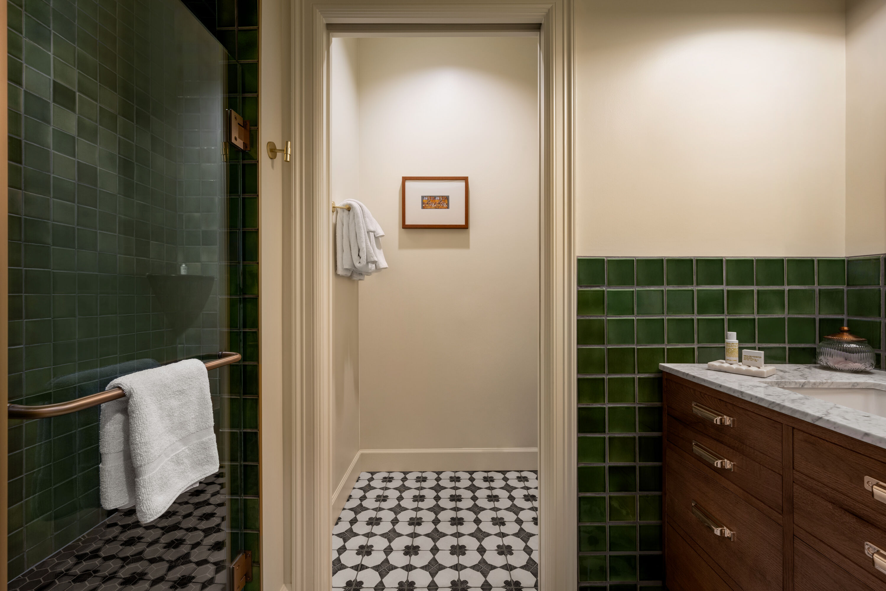 Guest room bath at the The Mining Exchange Hotel, a Registry Collection Hotel in Colorado Springs, Colorado