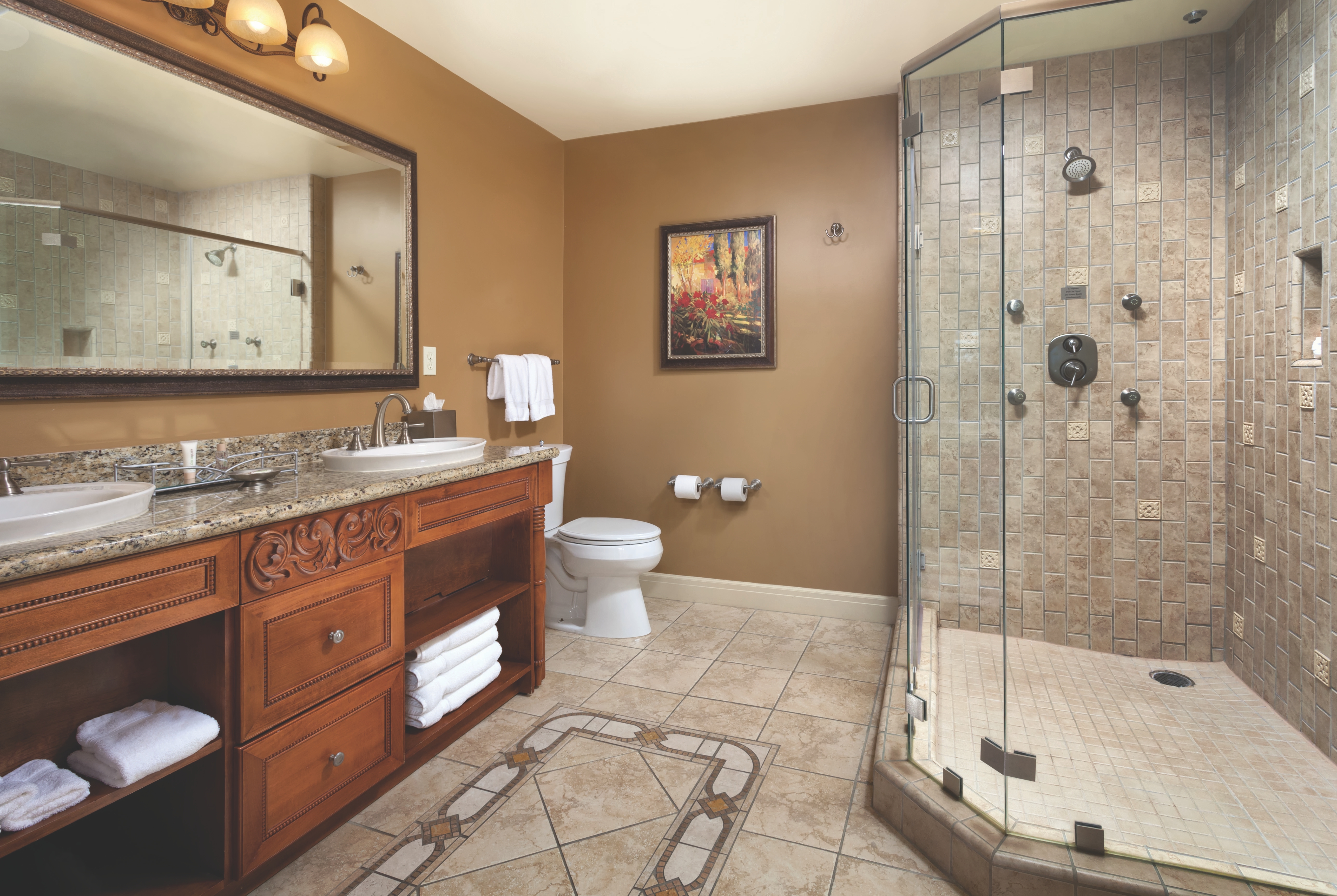 Guest room bath at the Club Wyndham Vino Bello Resort in Napa, California