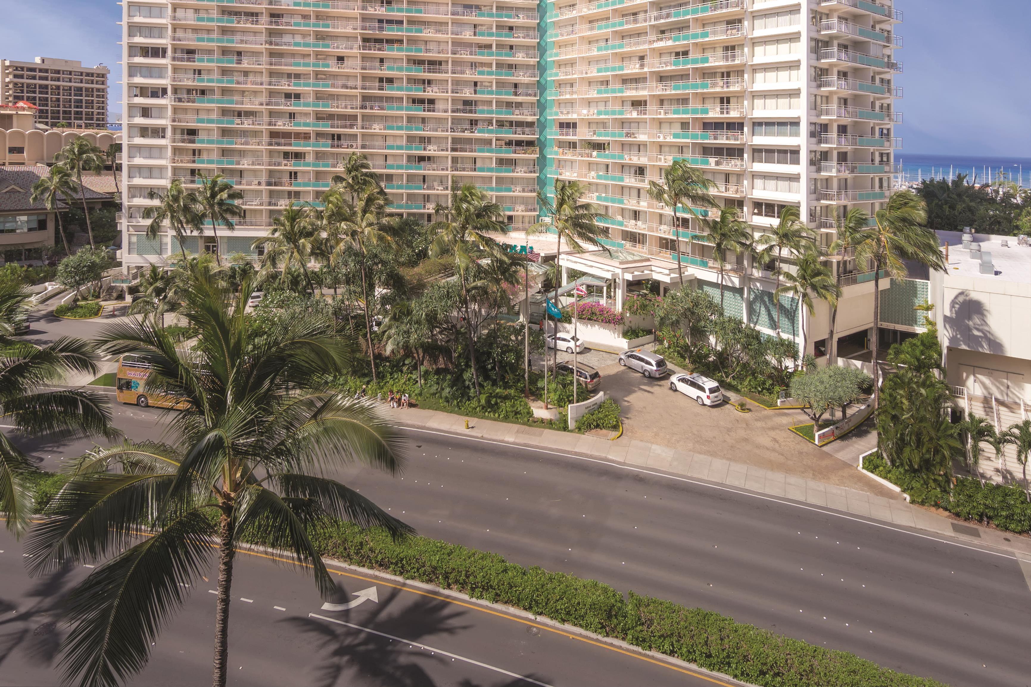 Exterior of Shell Vacations Club Waikiki Marina Resort at the llikai hotel in Honolulu, Hawaii
