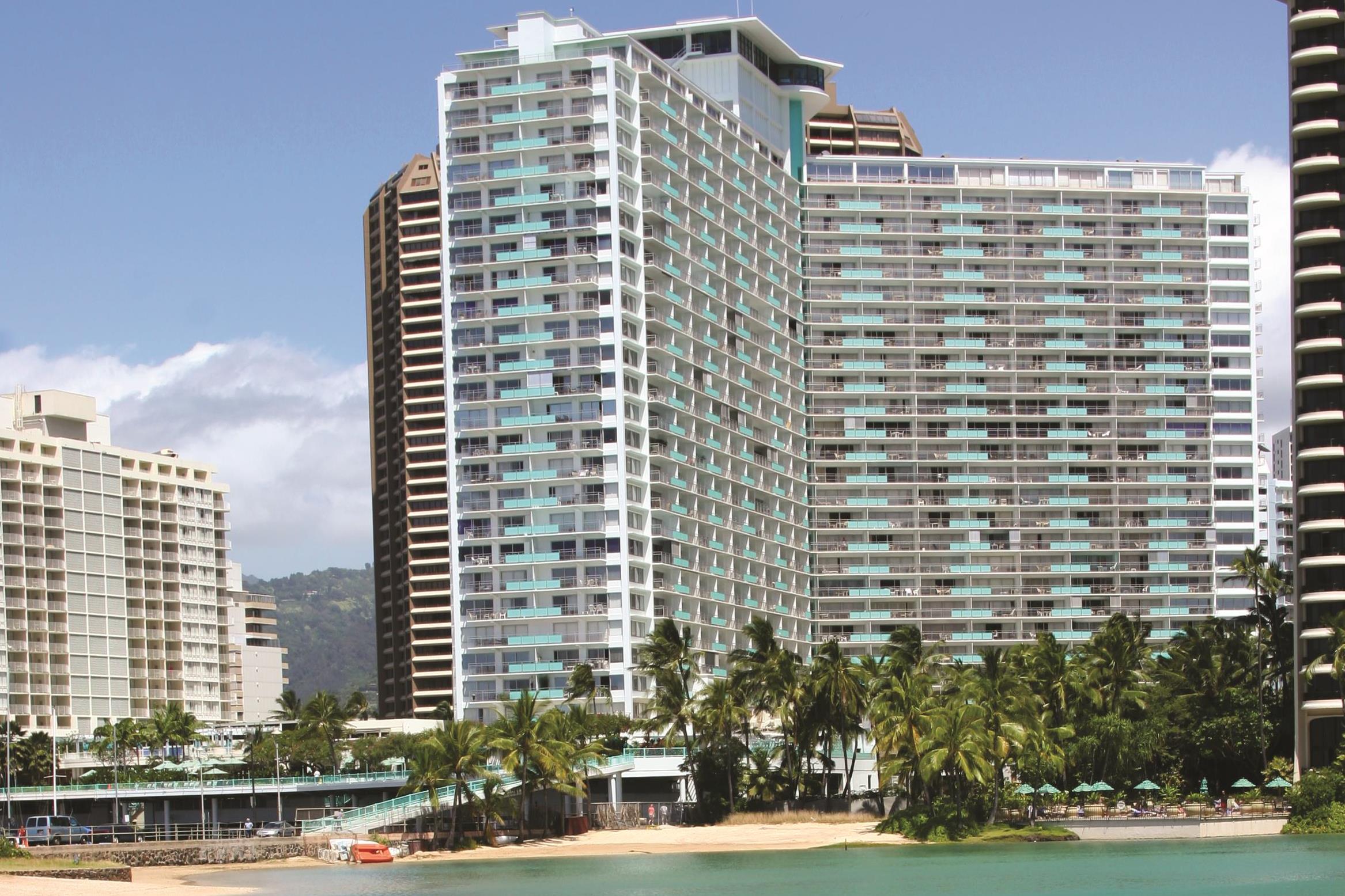 Exterior of Shell Vacations Club Waikiki Marina Resort at the llikai hotel in Honolulu, Hawaii