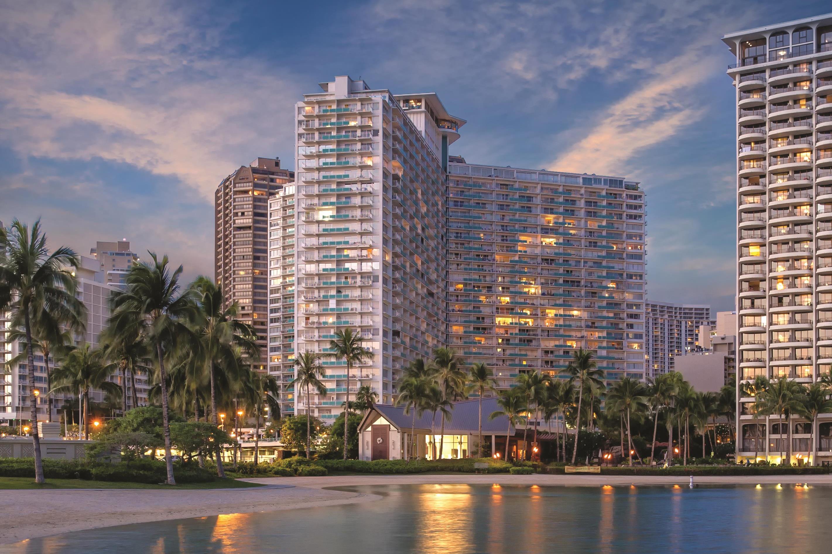 Exterior of Shell Vacations Club Waikiki Marina Resort at the llikai hotel in Honolulu, Hawaii