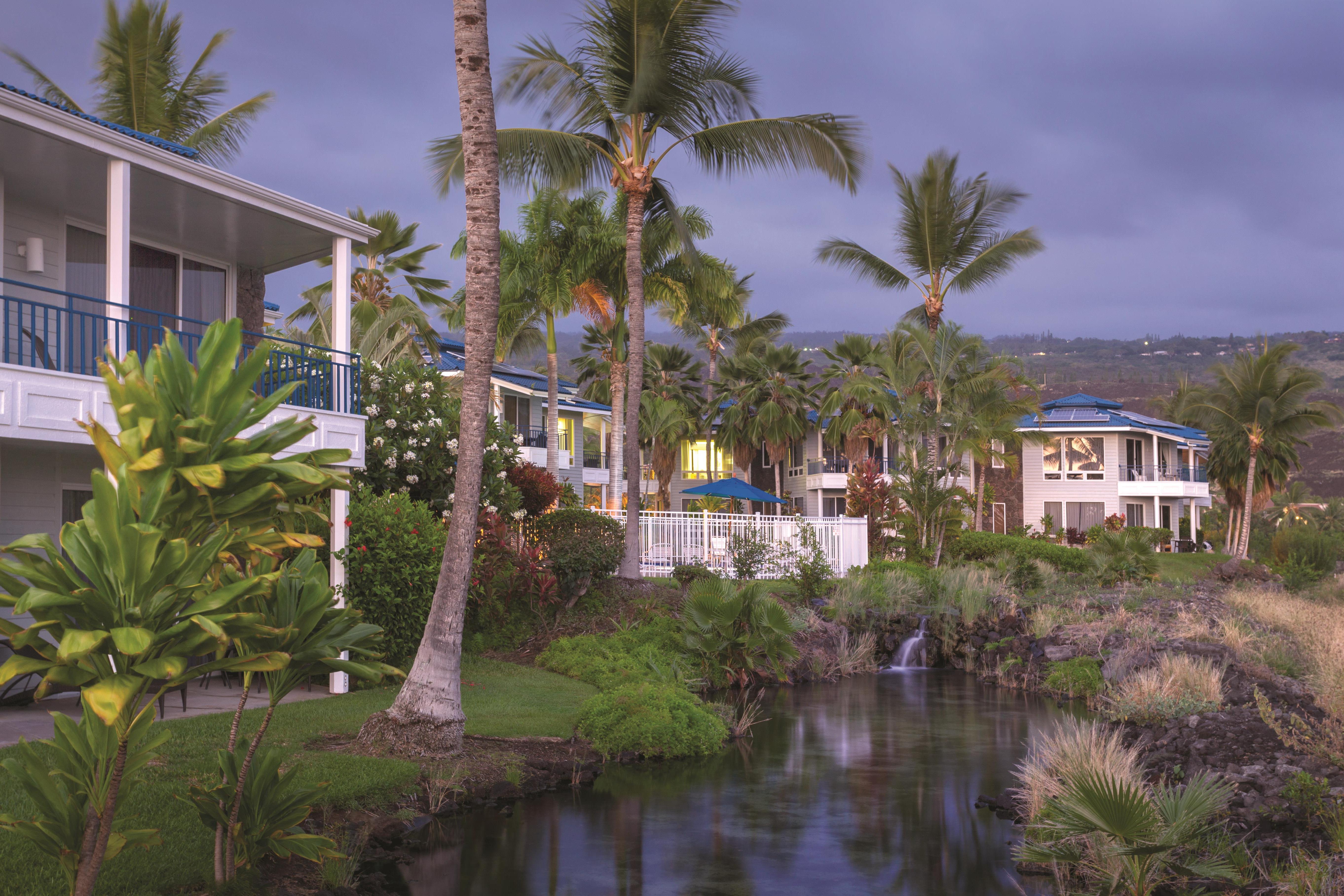 Exterior of Shell Vacations Club Holua Resort at the Mauna Loa Village hotel in Kailua Kona, Hawaii