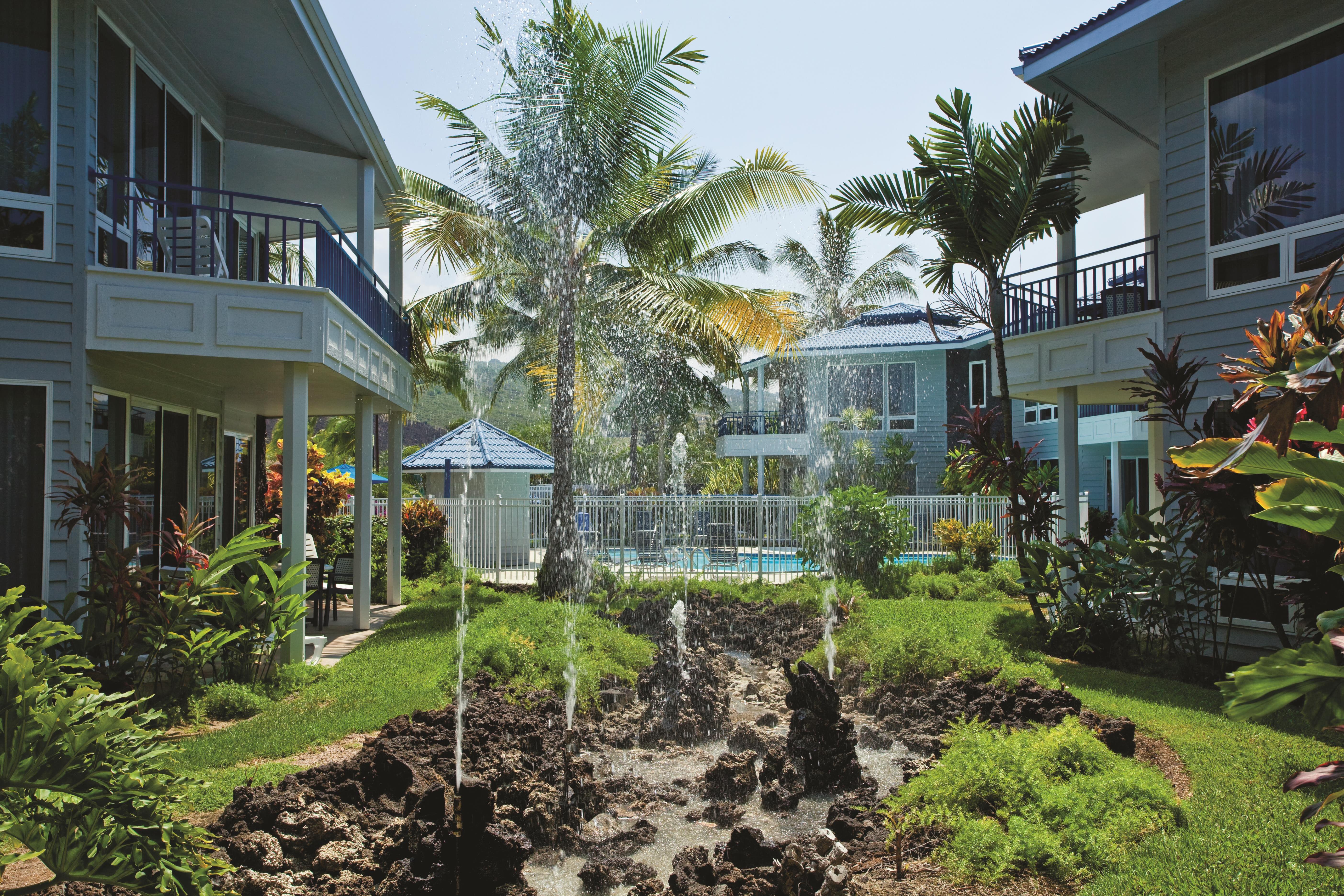 Exterior of Shell Vacations Club Holua Resort at the Mauna Loa Village hotel in Kailua Kona, Hawaii