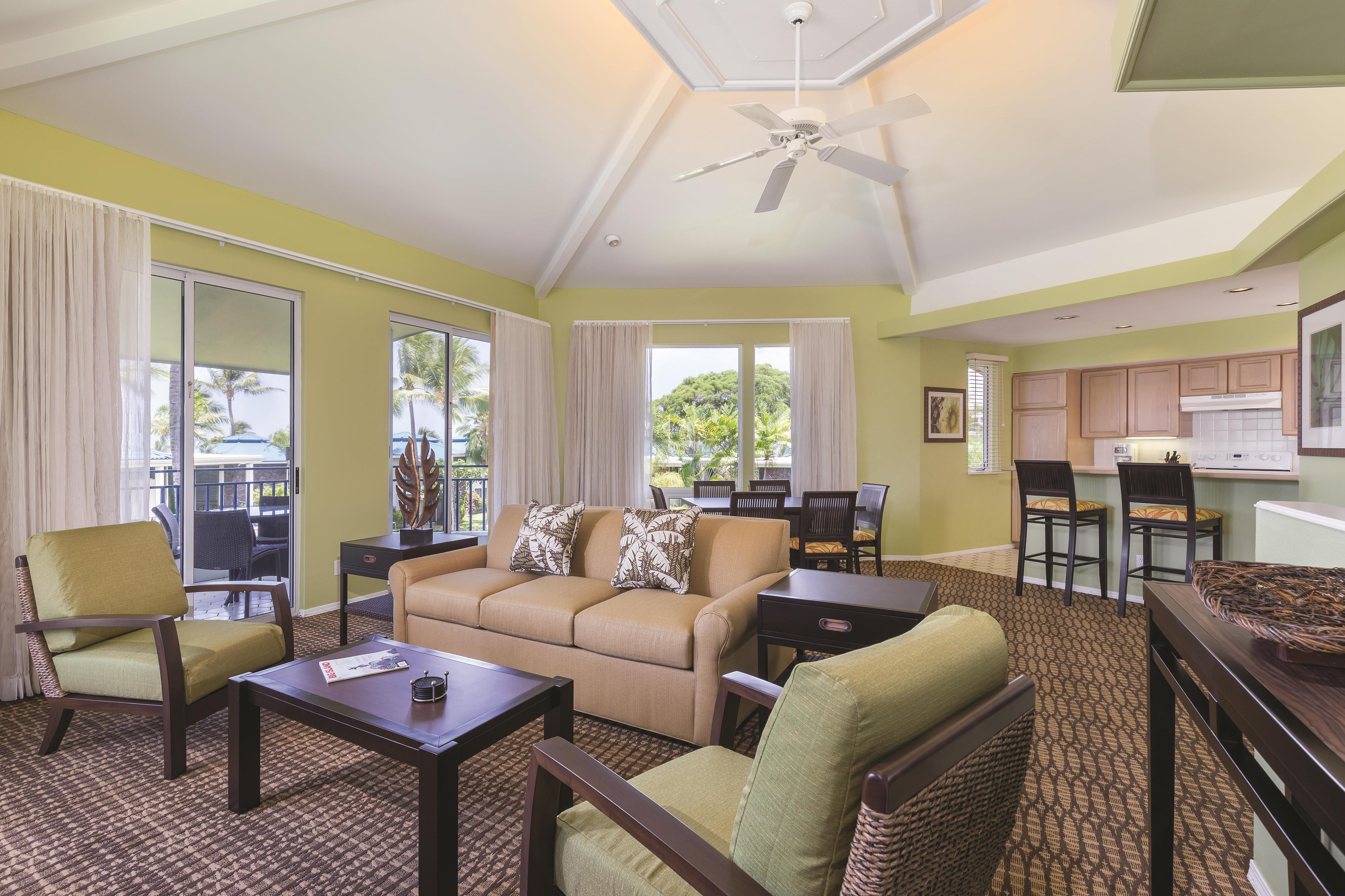 Guest room at the Shell Vacations Club Holua Resort at the Mauna Loa Village in Kailua Kona, Hawaii