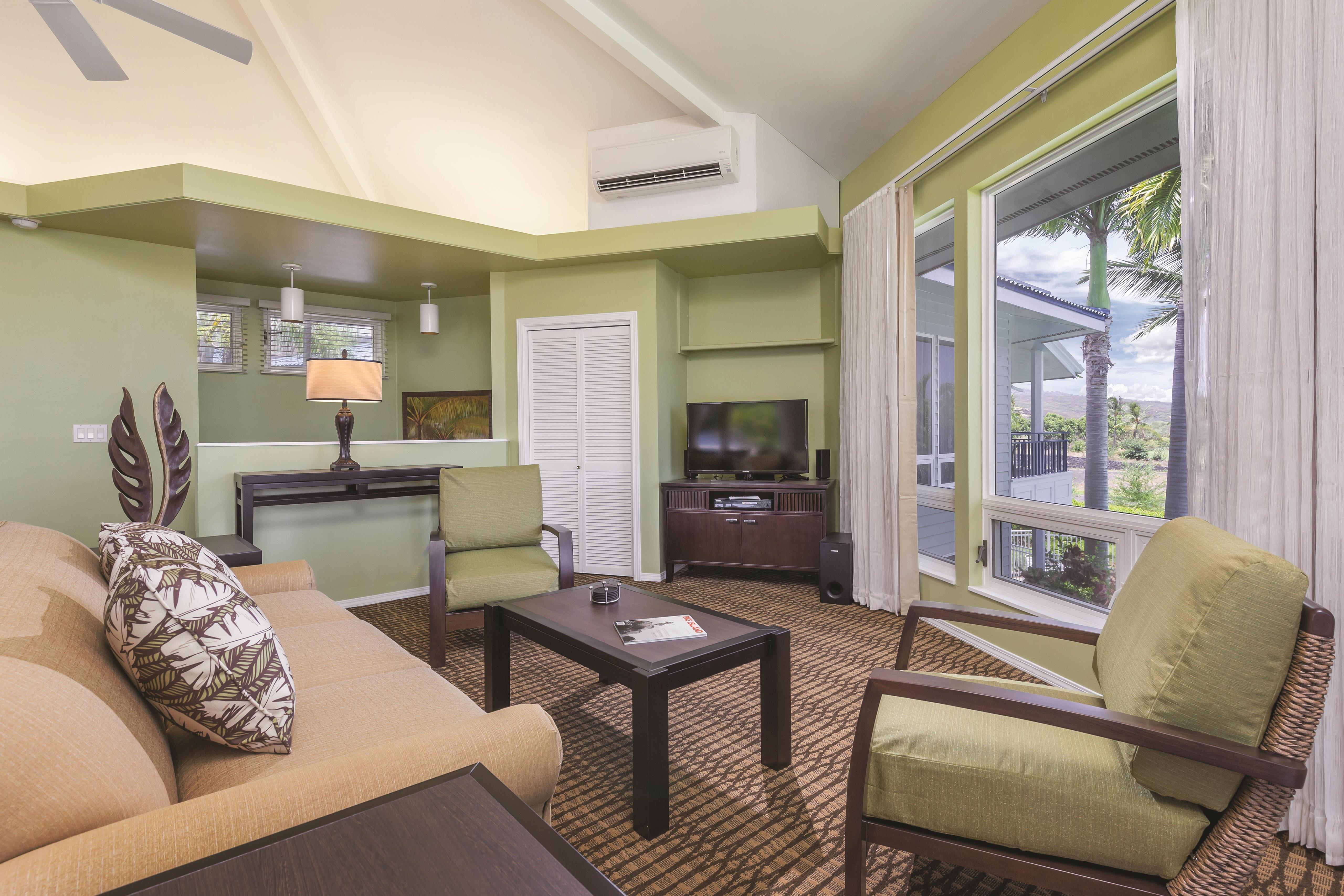 Guest room at the Shell Vacations Club Holua Resort at the Mauna Loa Village in Kailua Kona, Hawaii