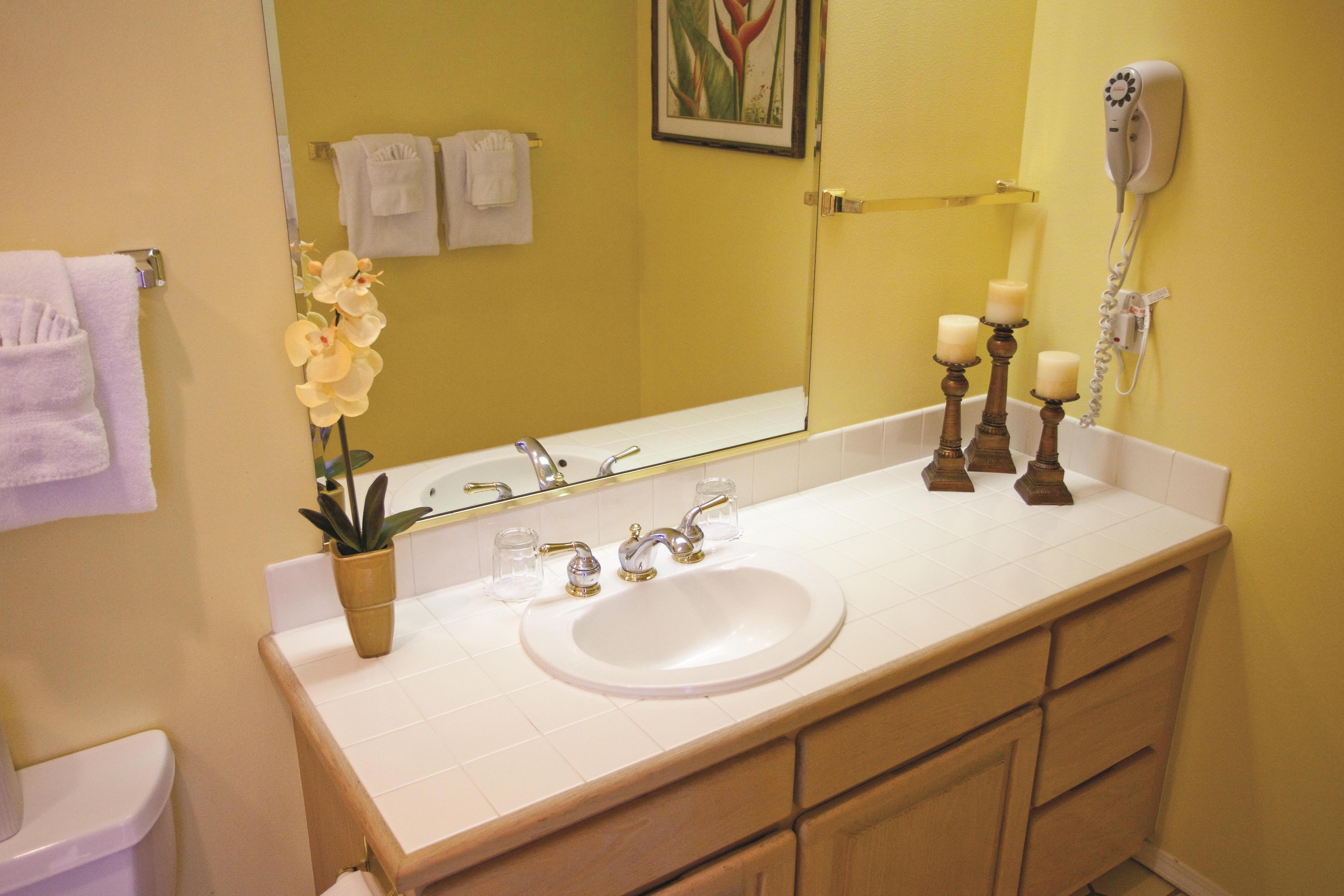 Guest room bath at the Shell Vacations Club Holua Resort at the Mauna Loa Village in Kailua Kona, Hawaii