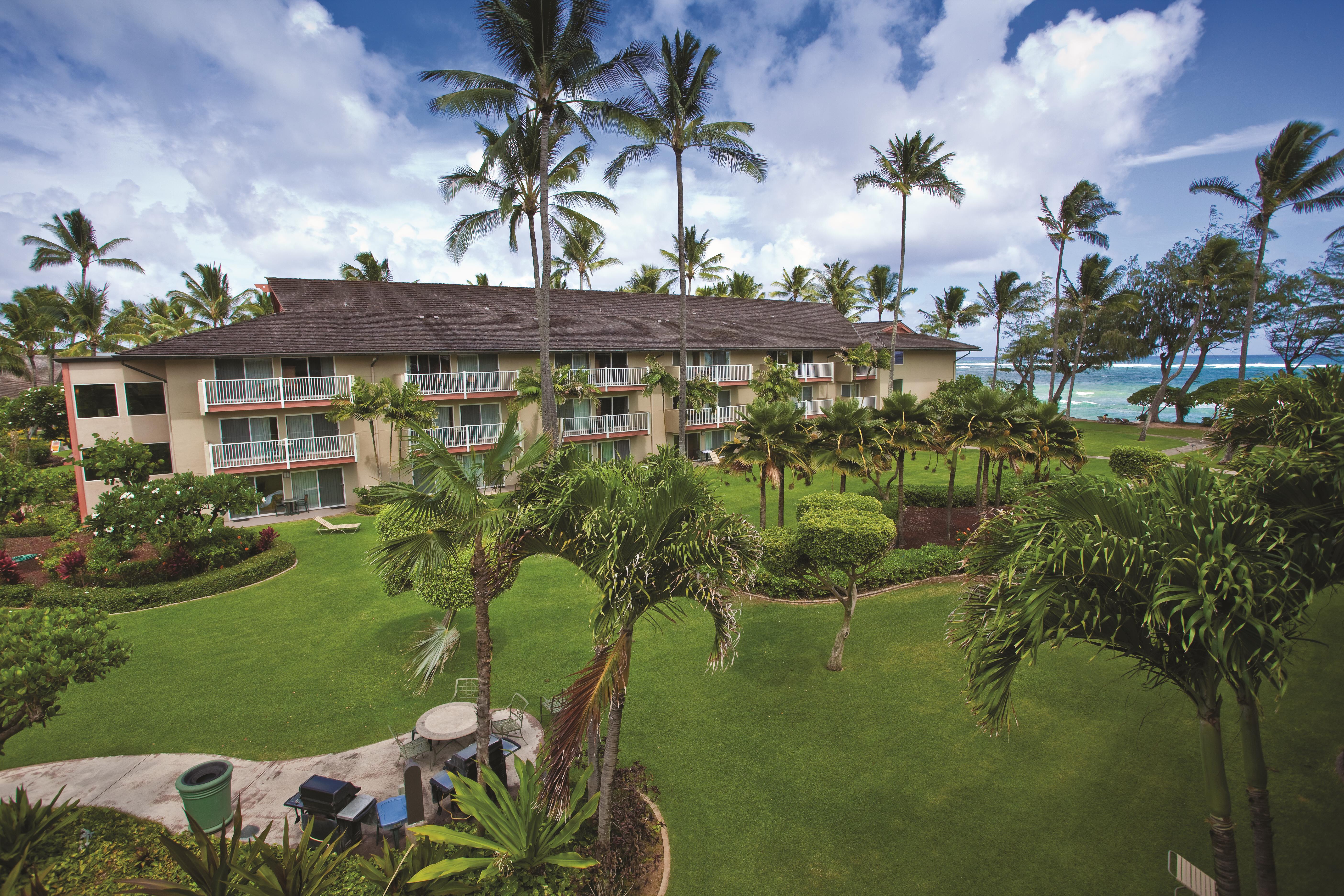 Exterior of Shell Vacations Club Kauai Coast Resort at the Beachboy hotel in Kapaa, Hawaii