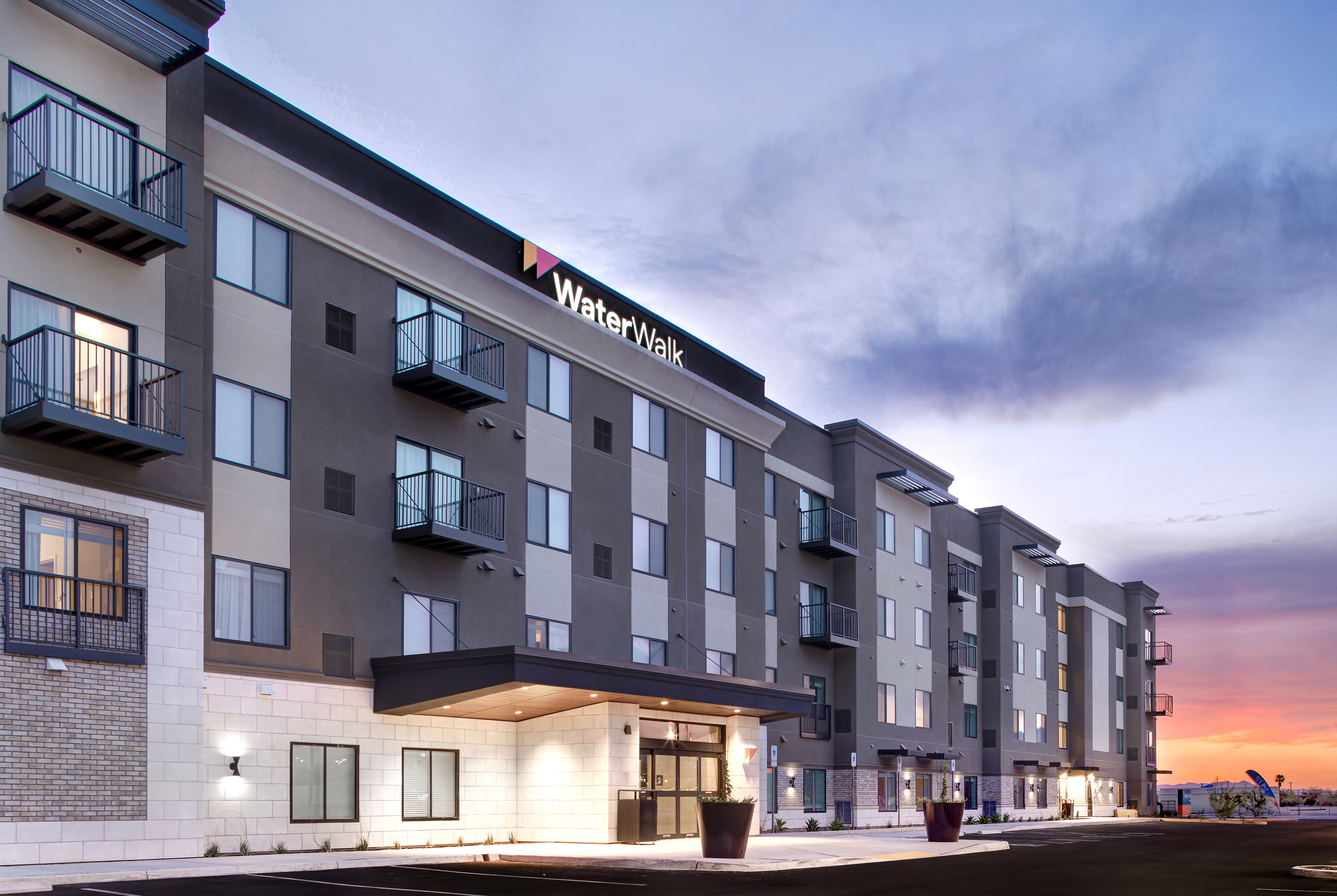 Exterior of WaterWalk Extended Stay Huntsville hotel in Huntsville, Alabama