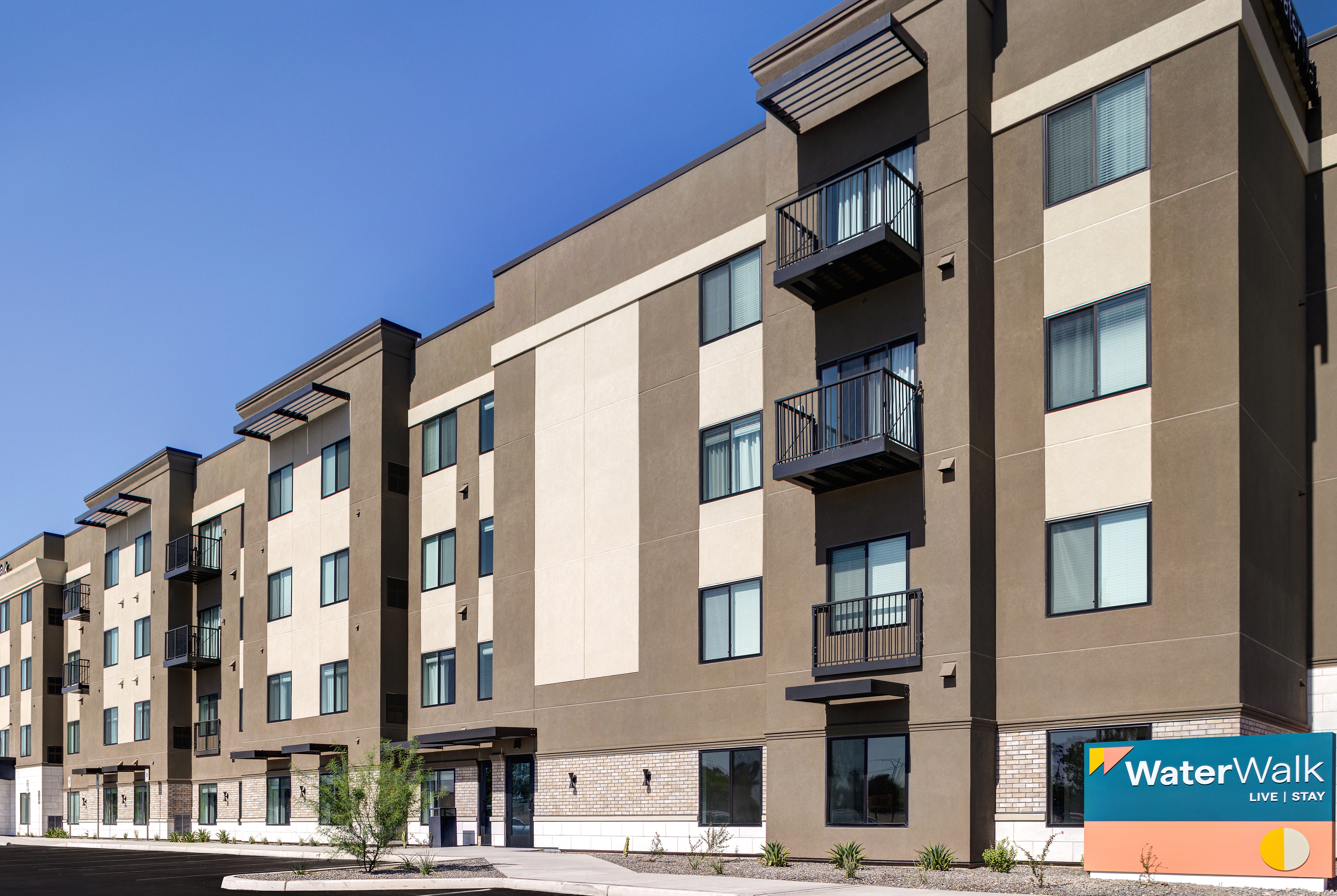 Exterior of WaterWalk Extended Stay Huntsville hotel in Huntsville, Alabama